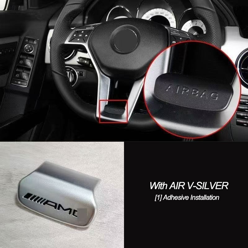 3D Badge for AMG Steering Wheel Emblem Squared Base GLC C43 C350E Chrome/Black
