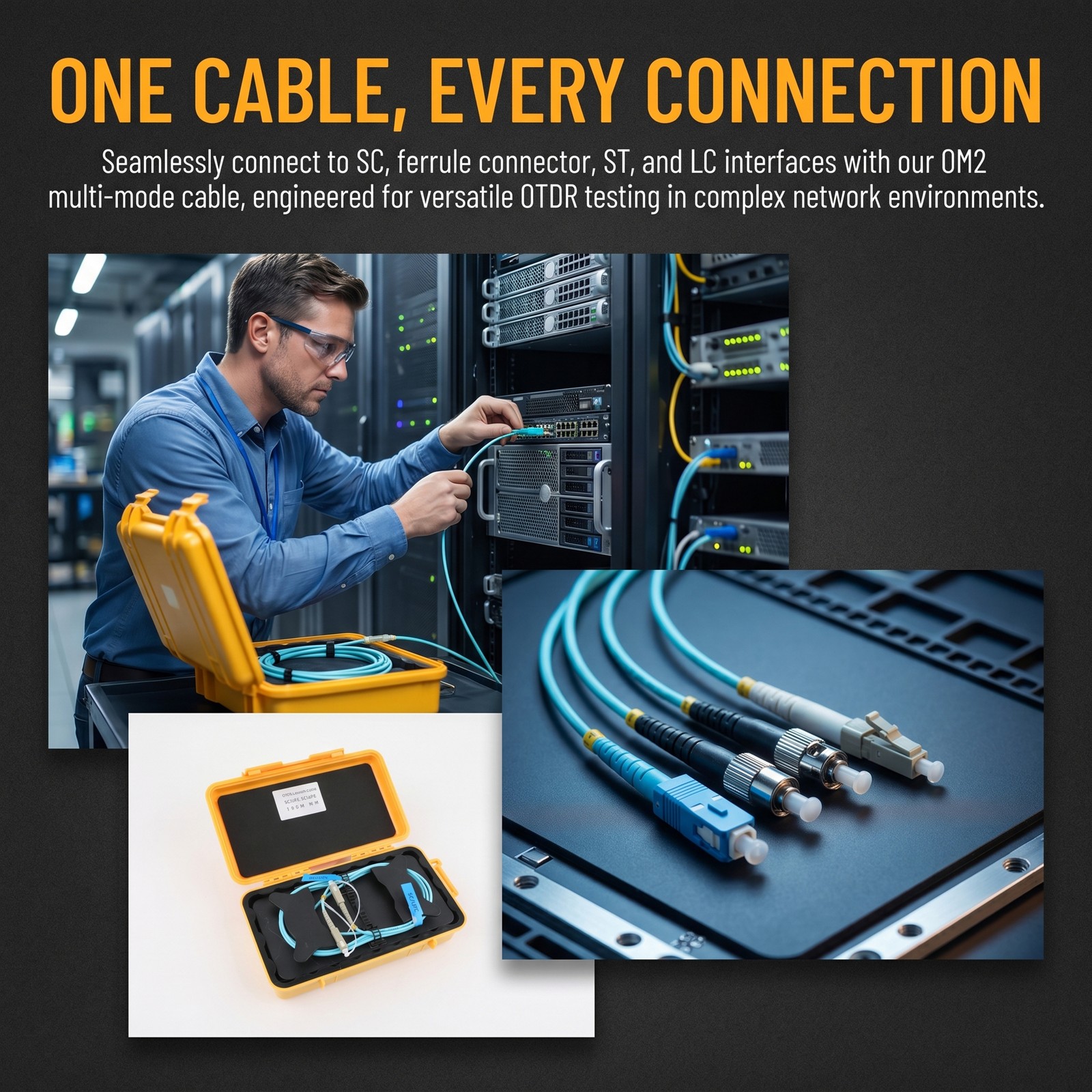 Fiber Optic Test Tool OTDR Launch Cable Boxs Multimode (OM2) LC/UPC-LC/UPC