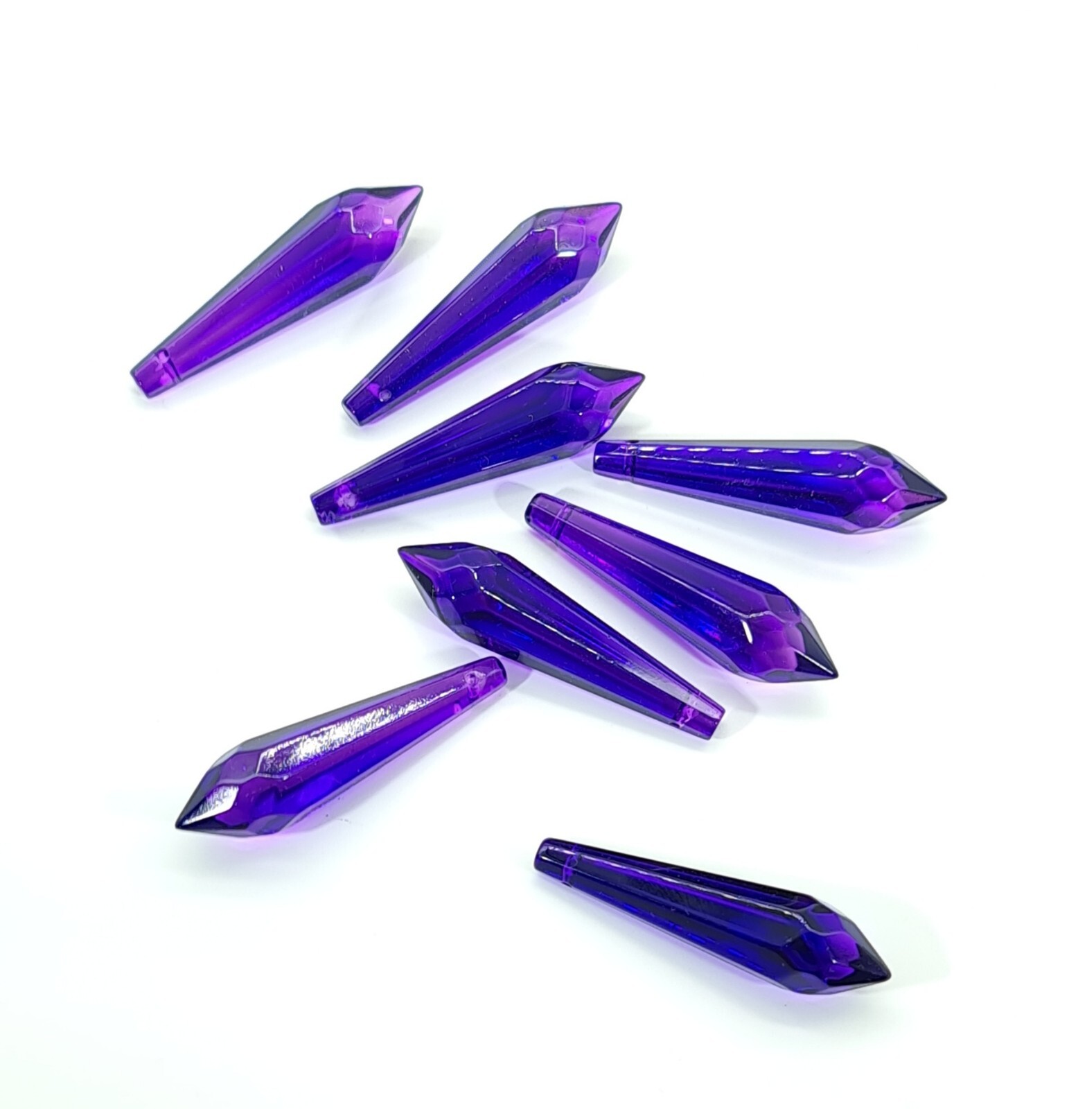 50mm Purple Icicle Pendants x 5 (crystal suncatcher chandelier craft supplies)