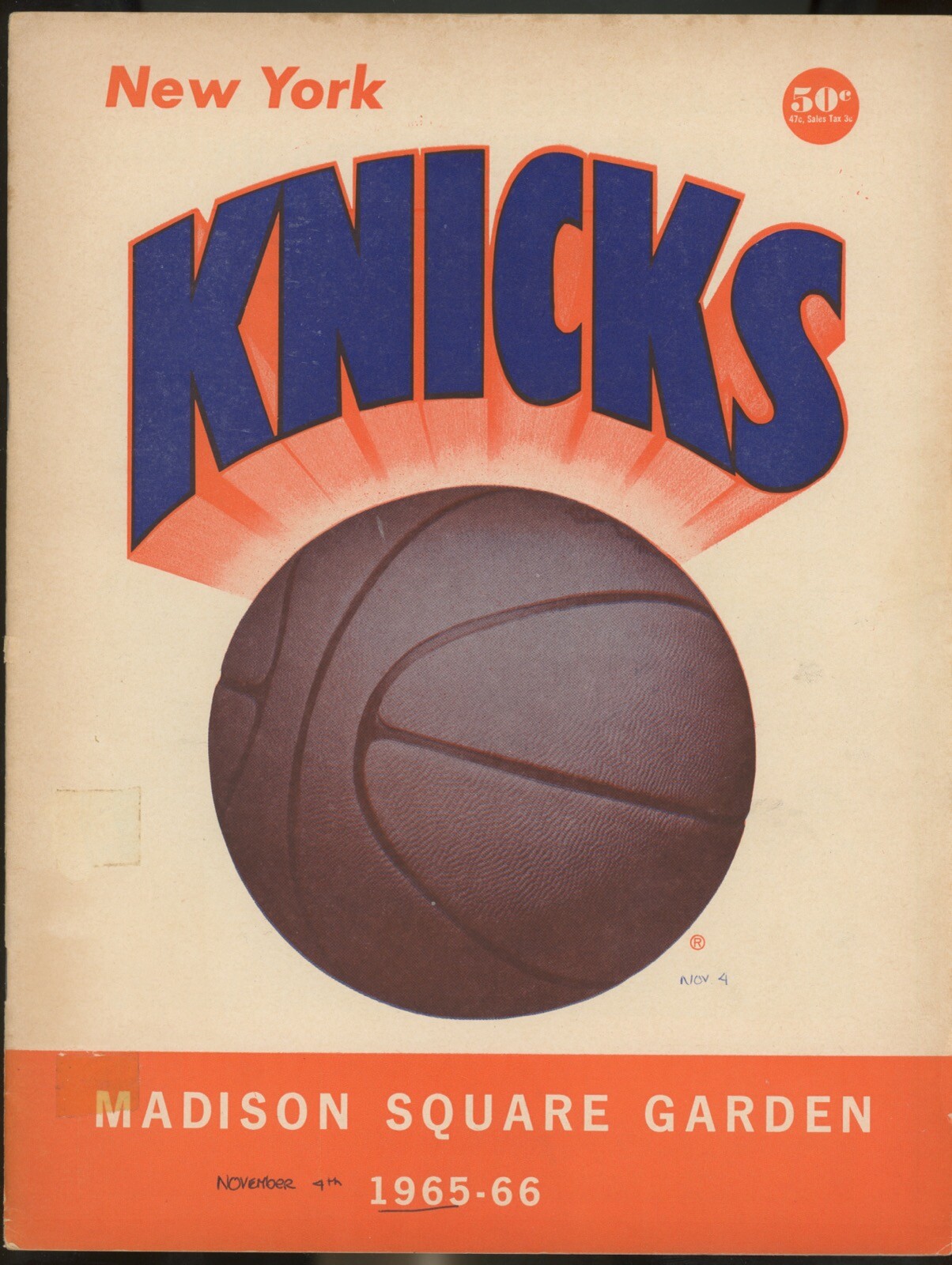 11/4/65 Knicks vs Bullets NBA Program & 76ers vs Warriors (Barry Rookie Year)