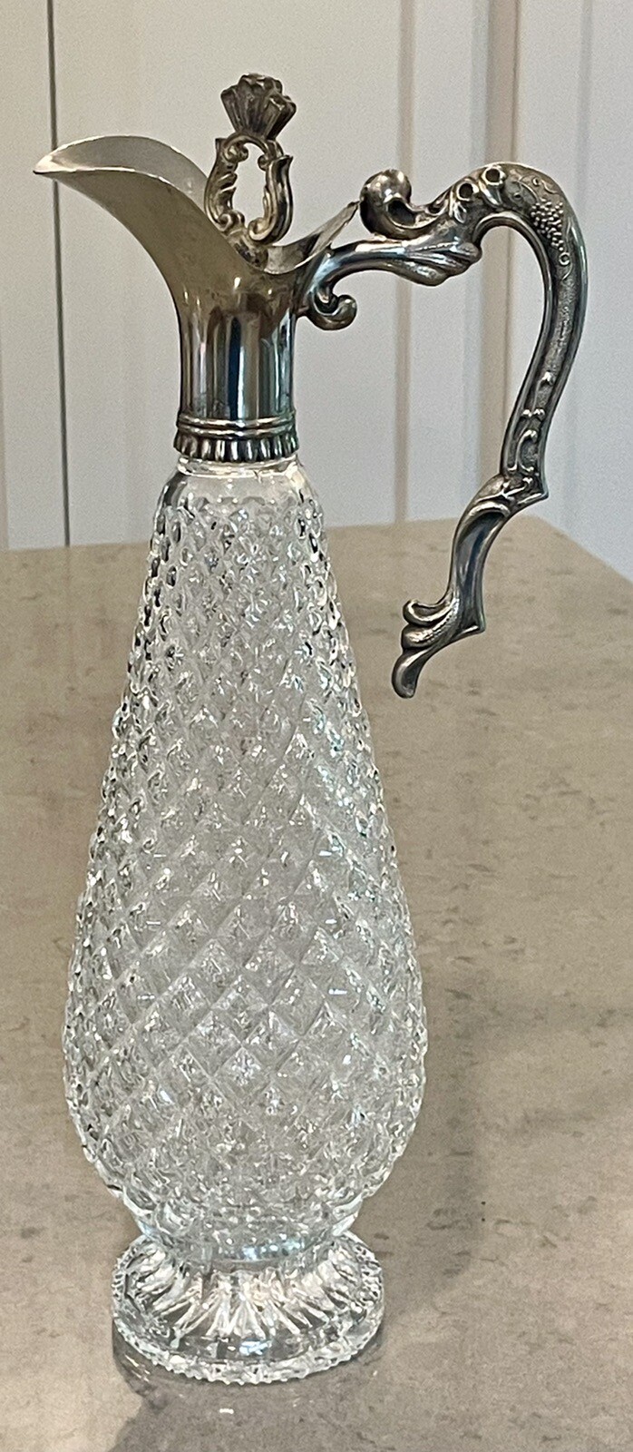 Leonard Silver Plate & Cut Crystal Decorative Wine Decanter from Italy