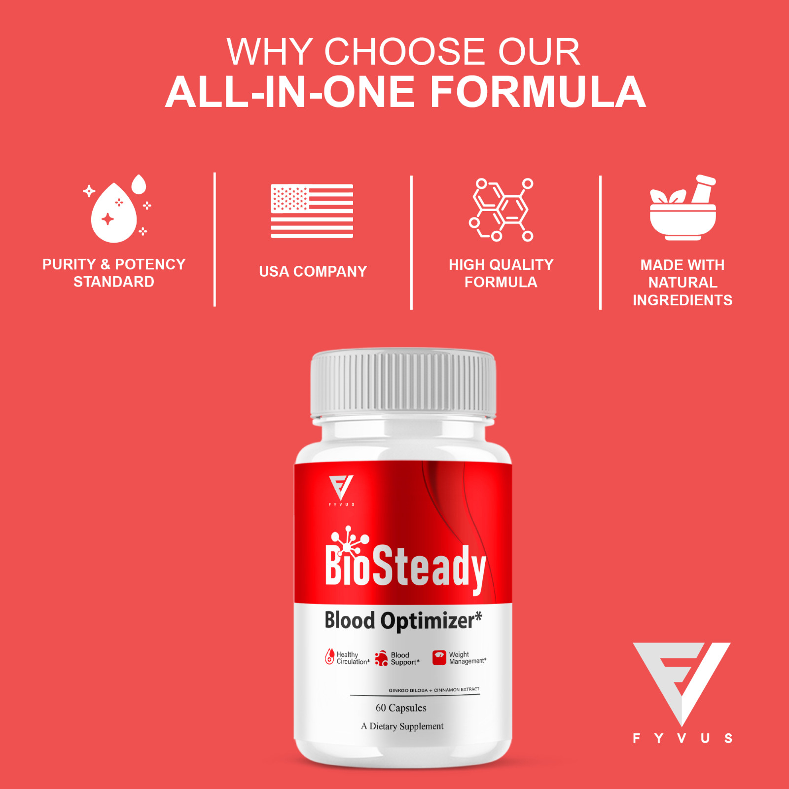 (5 Pack) BioSteady Blood Optimizer, Bio Steady Advanced Formula (300 Capsules)