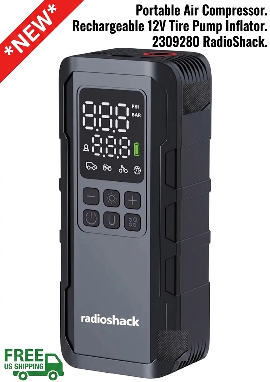 Portable Air Compressor Rechargeable 12V Tire Pump Inflator 2309280 RadioShack