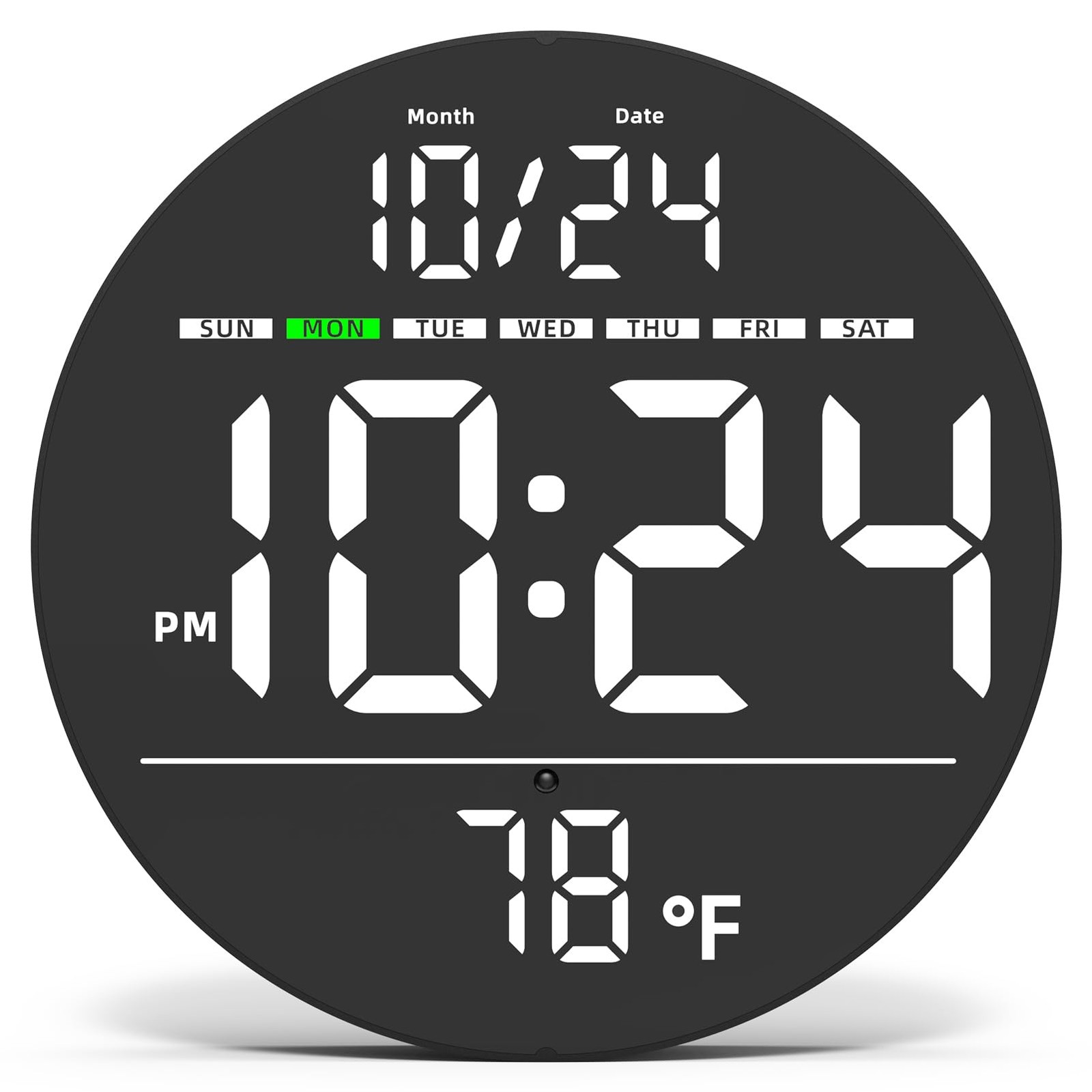 Digital LED Wall Clock w/ Large Display, Date, Temp, Auto-Brightness - 80 Charac