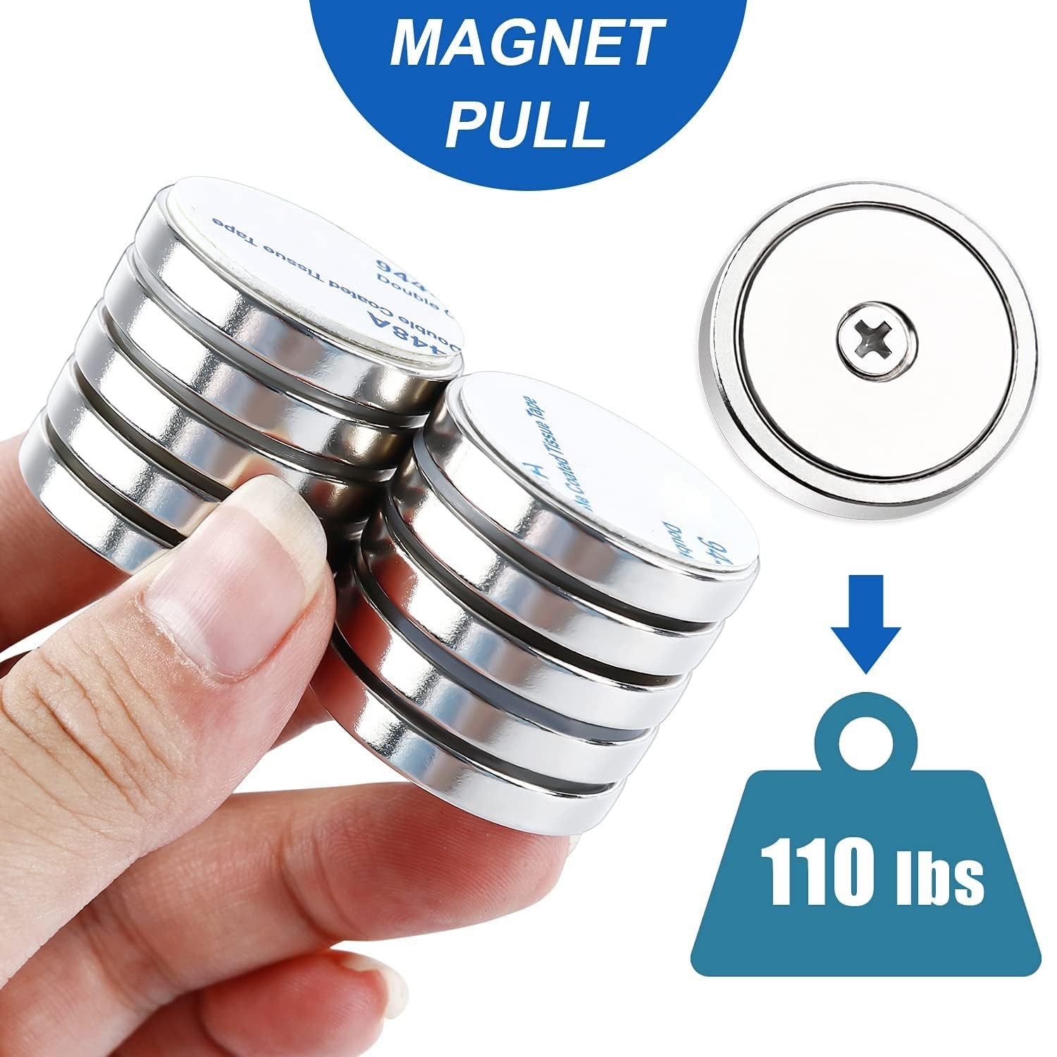 Neodymium Cup Magnets, 110lb+ Strong, Heavy Duty, Rare Earth, Round Base, Pac...