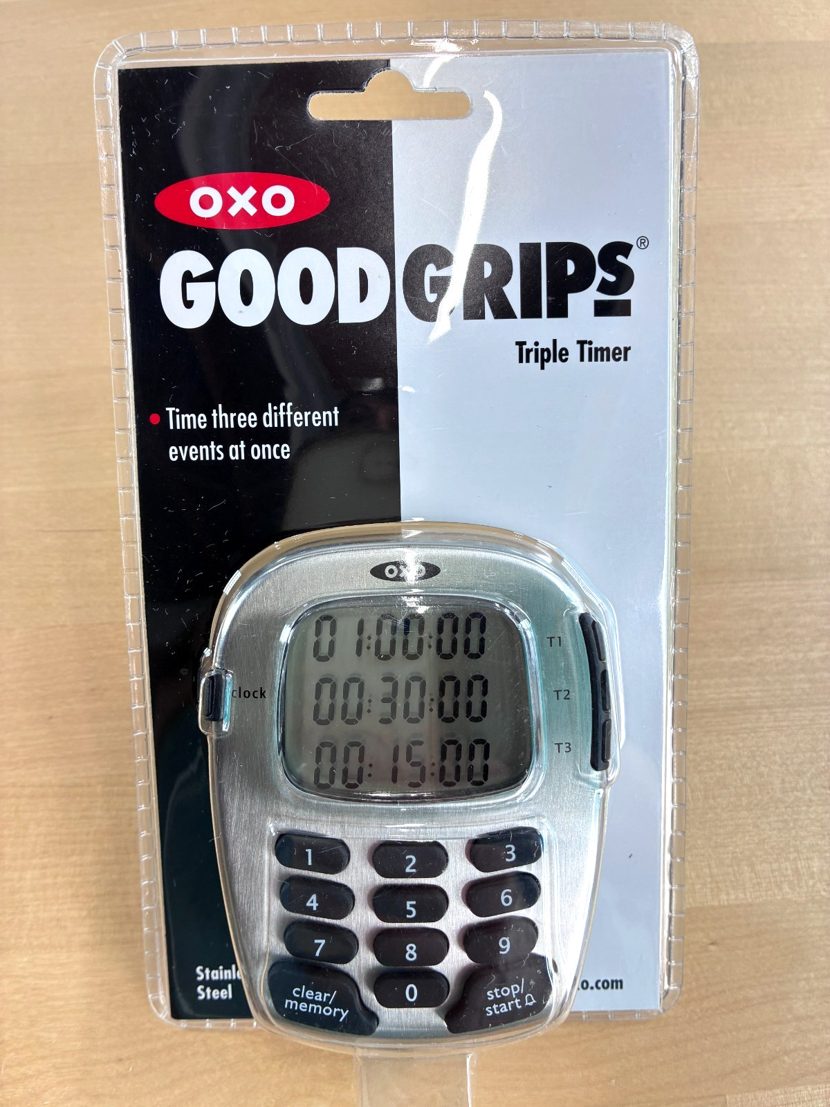 OXO Good Grips Digital Triple Timer Stainless Steel with Clock BRAND NEW SEALED