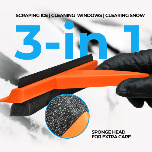 2 Pack - Ice Scraper and Squeegee 3 in 1 Window demister, Ice Scraper and Sponge