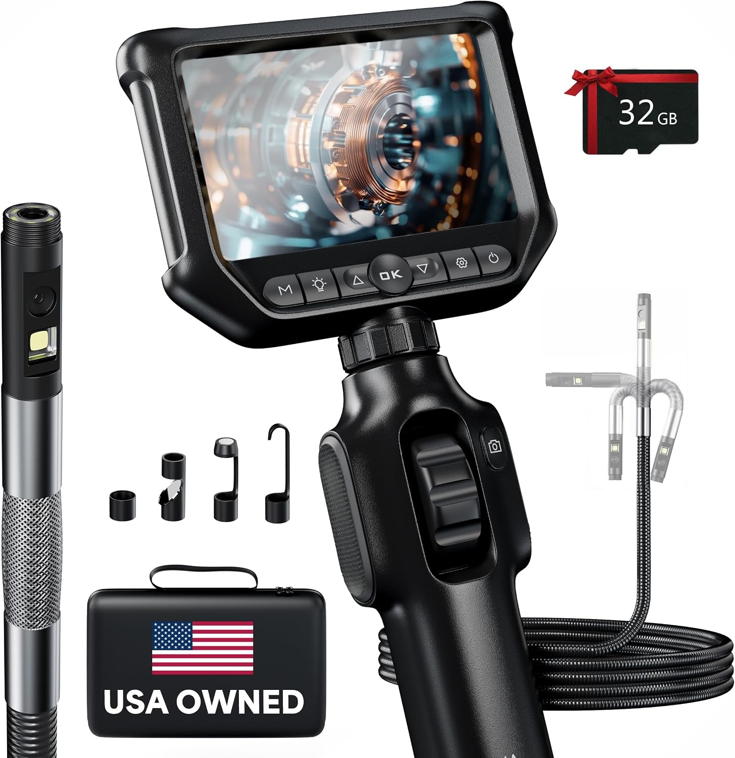 Dual Lens Borescope Two-Way Articulating Inspection Camera