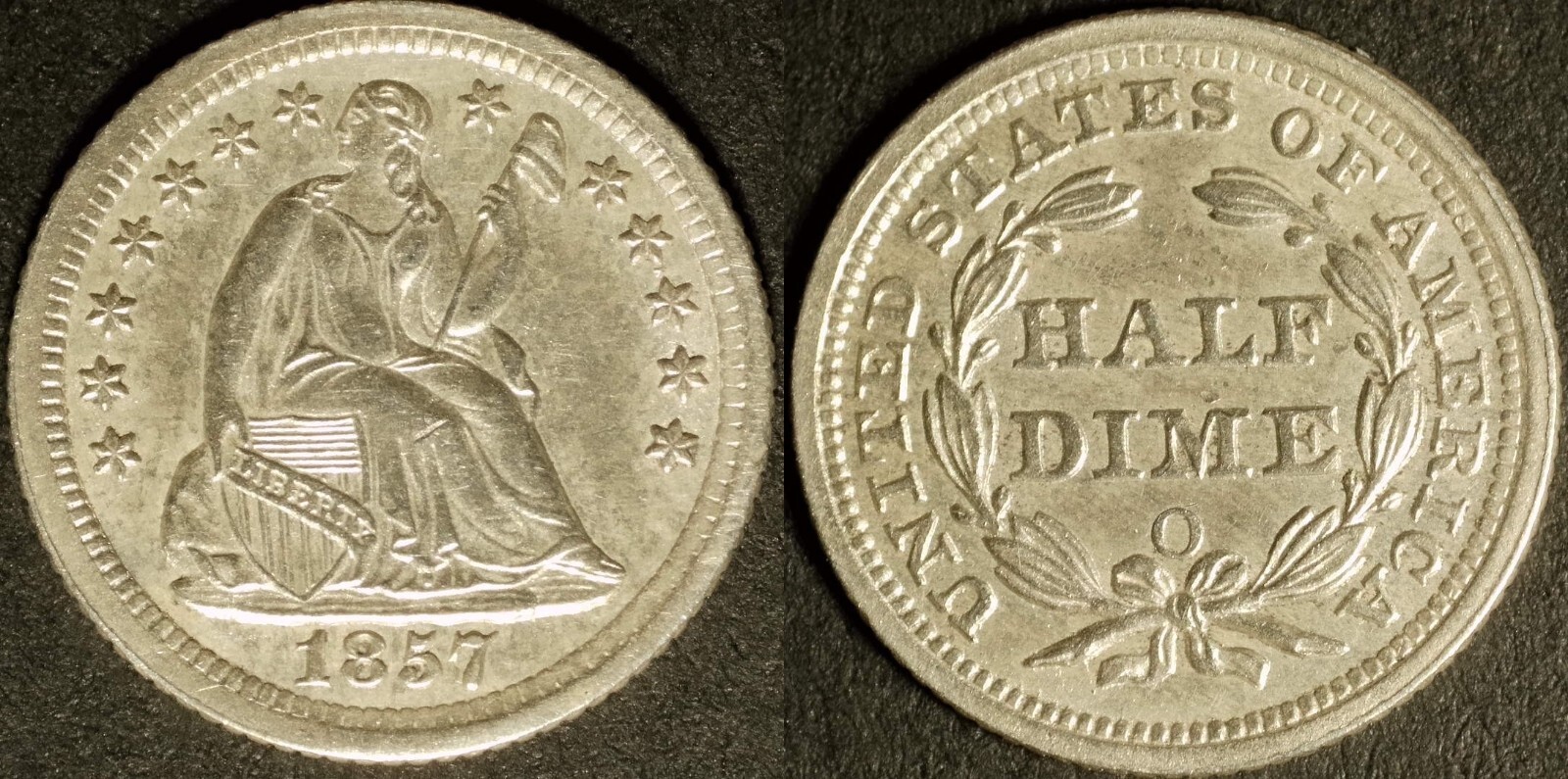 1857-O Seated Liberty Half Dime Superb Strike/Eye-Appeal BU
