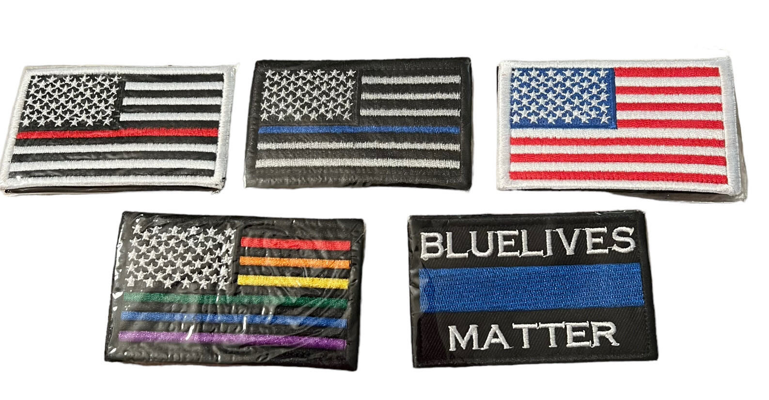 Lot of 5 US,Military,Police,Blue Line,Red Line,Blue Lives Matter,Rainbow,USA