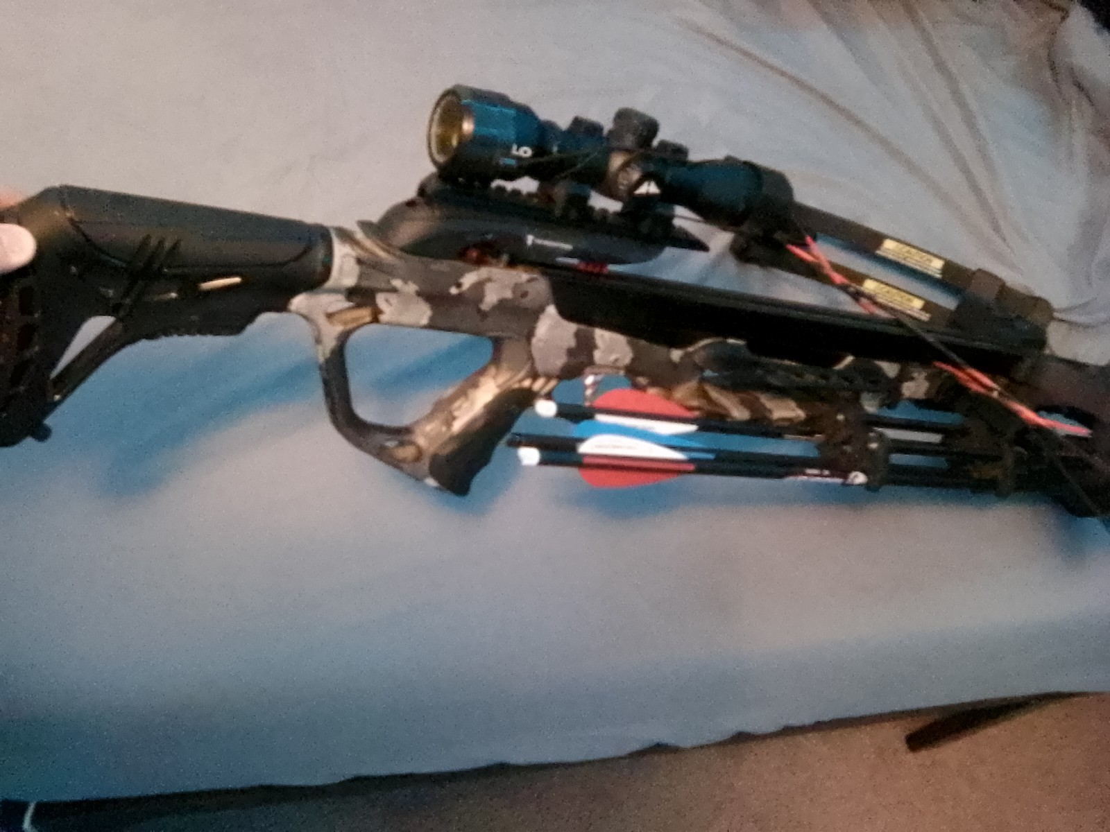 Camouflage Crossbow with Scope, Arrows, Black Finish, Hunting Gear for Men