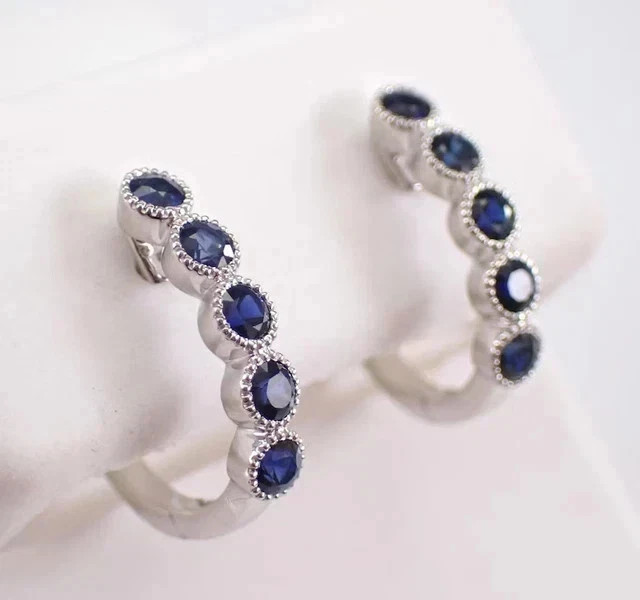 2.10Ct Round Cut Lab Created Sapphire Womens Stud Earring 14K White Gold Plated