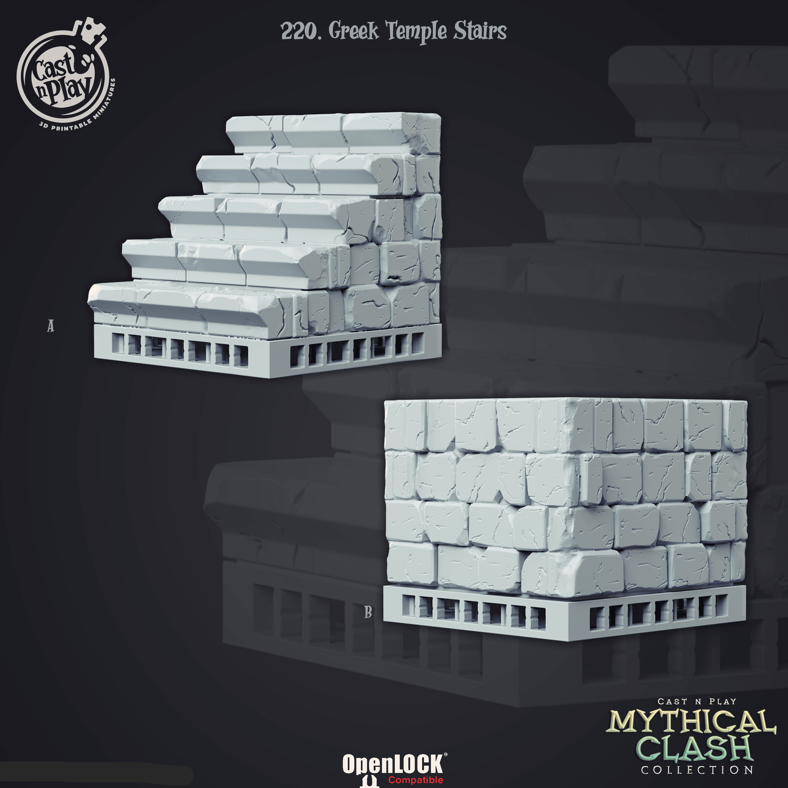 3D Printed Cast n Play Mythical Clash Collection - Greek Temple Stairs 28mm 32mm