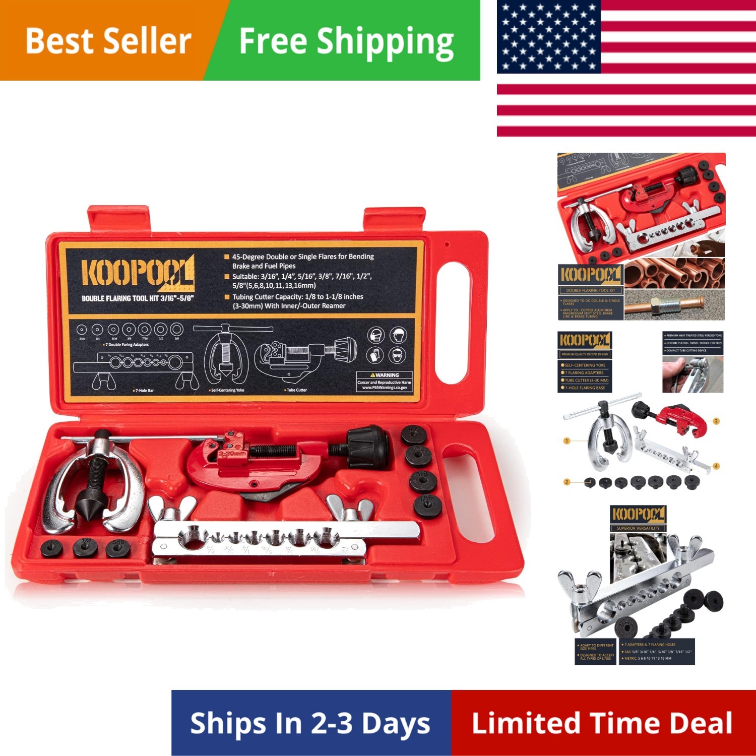 Double & Single Flaring Tool Kit for Brake Line HVAC System with Tube Cutter ...