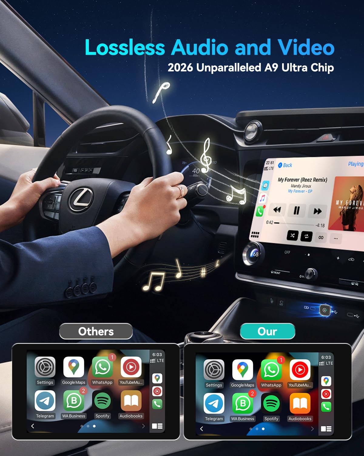 2026 Ultra Mini Wireless Carplay Adapter for iPhone & Android Auto, USB for A...