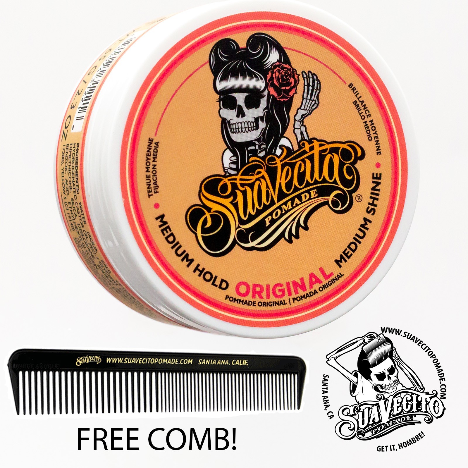 Suavecita Pomade 2.3 oz. Medium Hold High Shine, Water-Based Hair Styling Pin Up