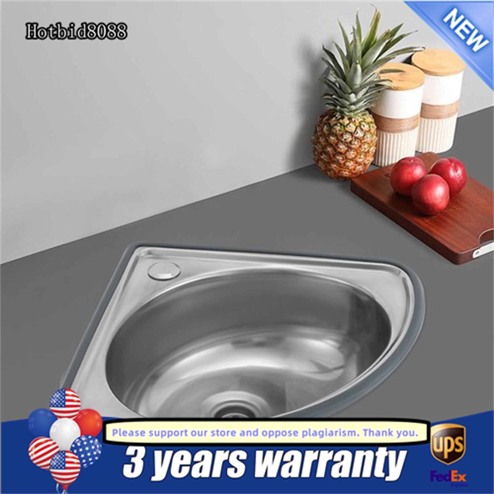Corner Narrow Sink Stainless Steel Bar Sink RV Triangle Kitchen Bathroom Sink