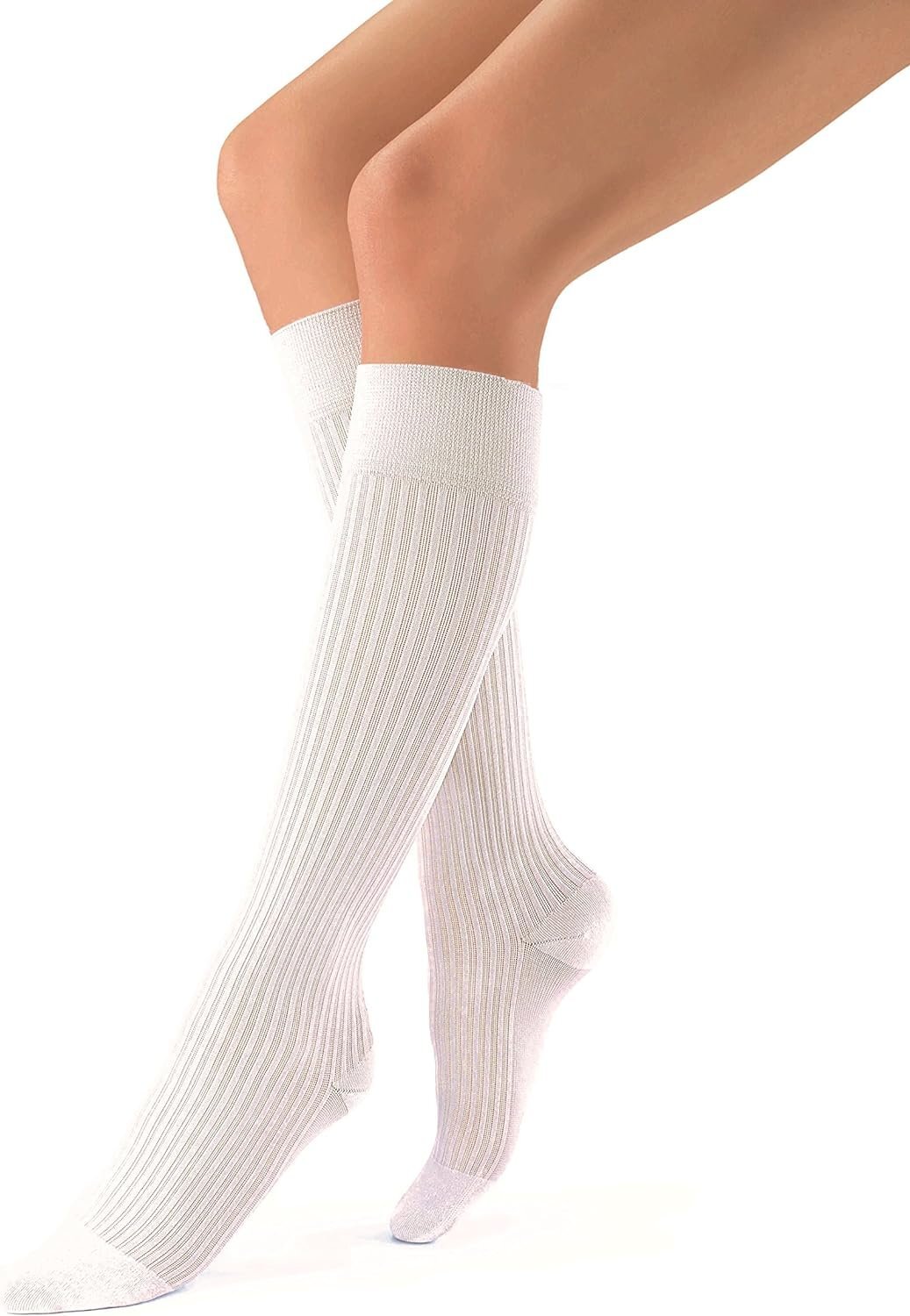 JOBST 120327 soSoft Compression Sock, Ribbed, Knee High, 30-40mmHg, White, Small