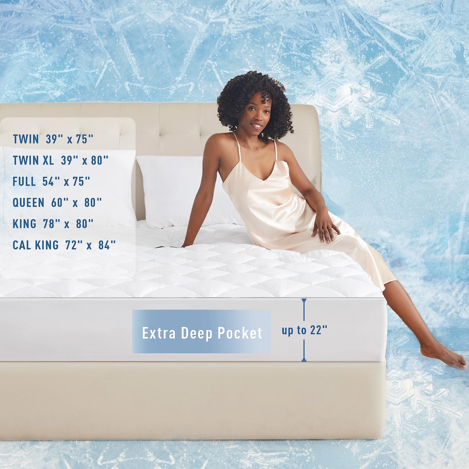 Sunflower Cooling Quilted Twin Mattress Protector, Pad Twin, White