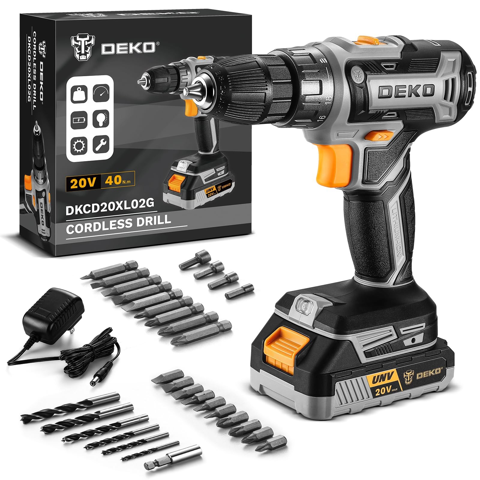 Power Drill Cordless: DEKOPRO Cordless 20V Electric 20v drill, Gray