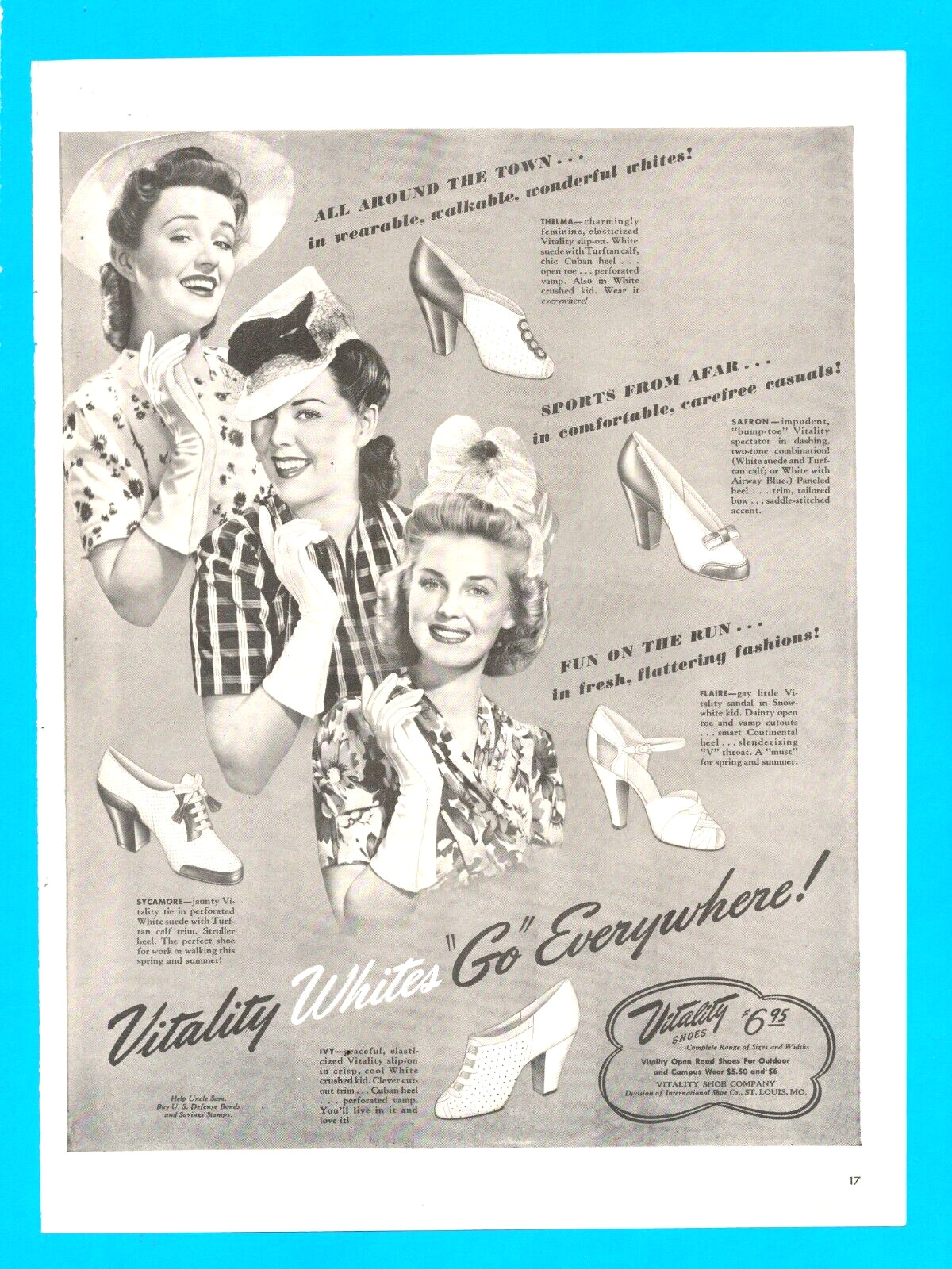 1942 Vitality women's shoes PRINT AD WWII style fashion ladies  wearing gloves