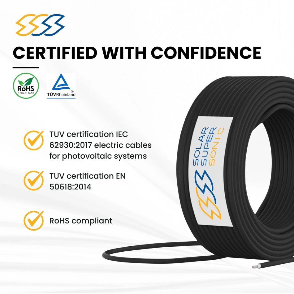 1500V PV Wire - TUV Certified Solar Cable - 8/10/12 AWG - Black/Red - 100/300 FT