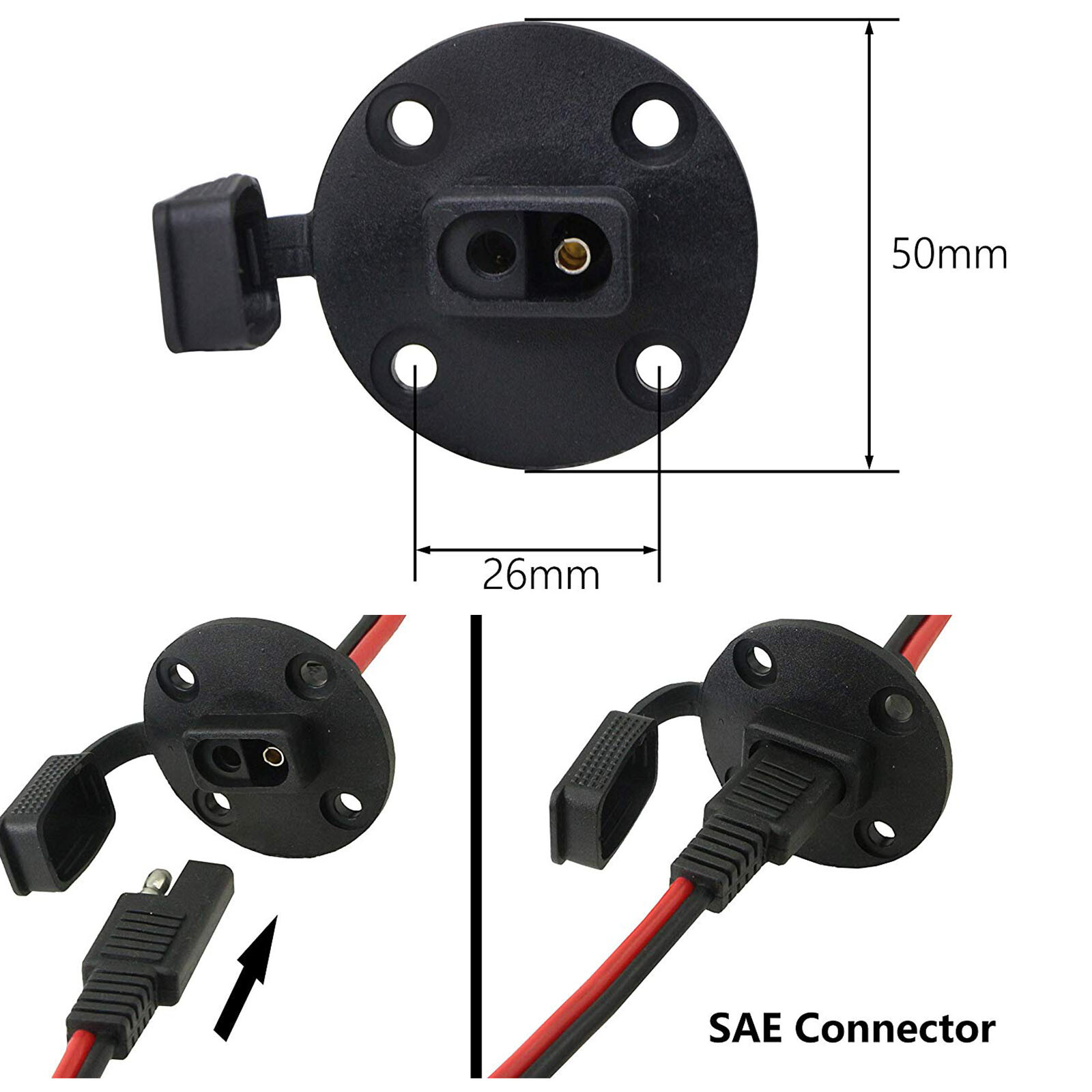 10AWG SAE Socket Solar Harness Panel Mount Weatherproof Sidewall Power DIY Cable