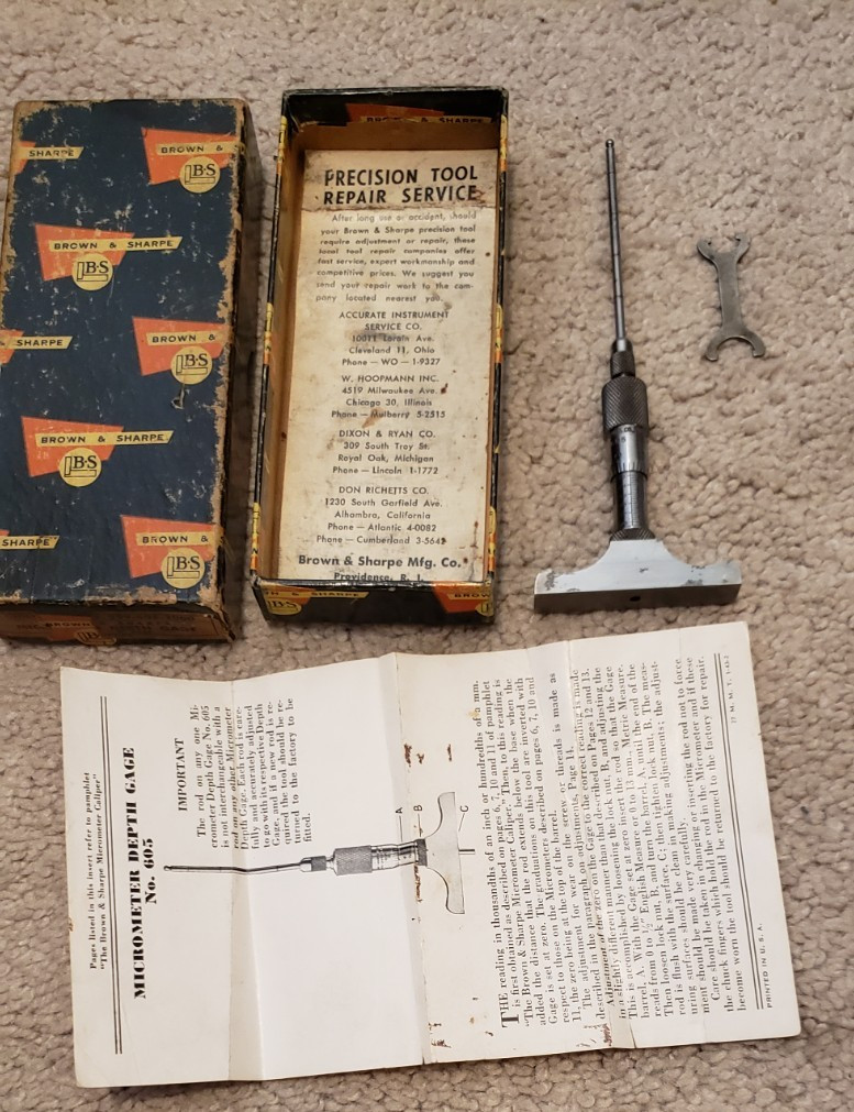 BROWN & SHARPE DEPTH MICROMETER GAUGE # 605 W/ TOOL