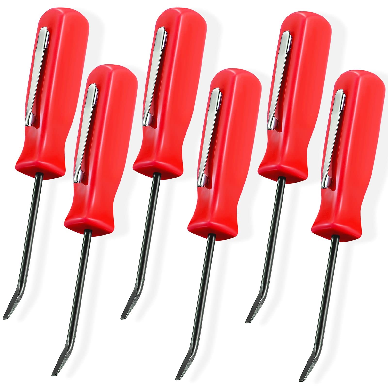 6 Pieces Mini Pocket Pry Bar with Clip Set 4.5 Inch Length Red