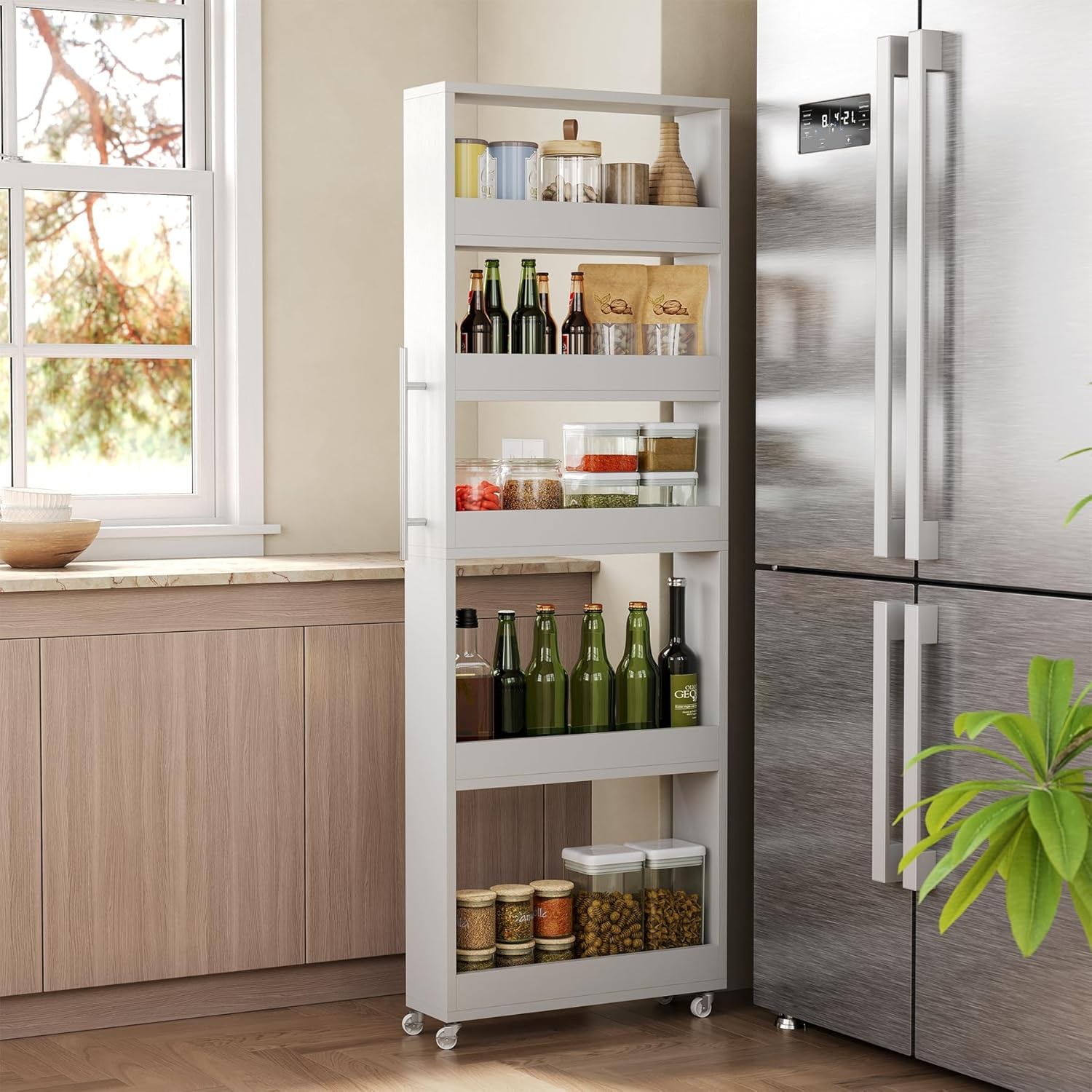 5-Tier Slim Storage Cart on Wheels, Narrow Rolling Utility Cart for Small Spaces