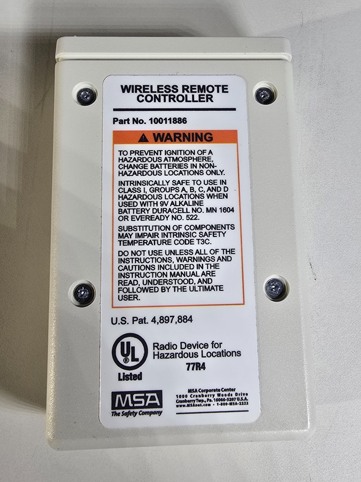 MSA 10011886 Wireless Remote Controller