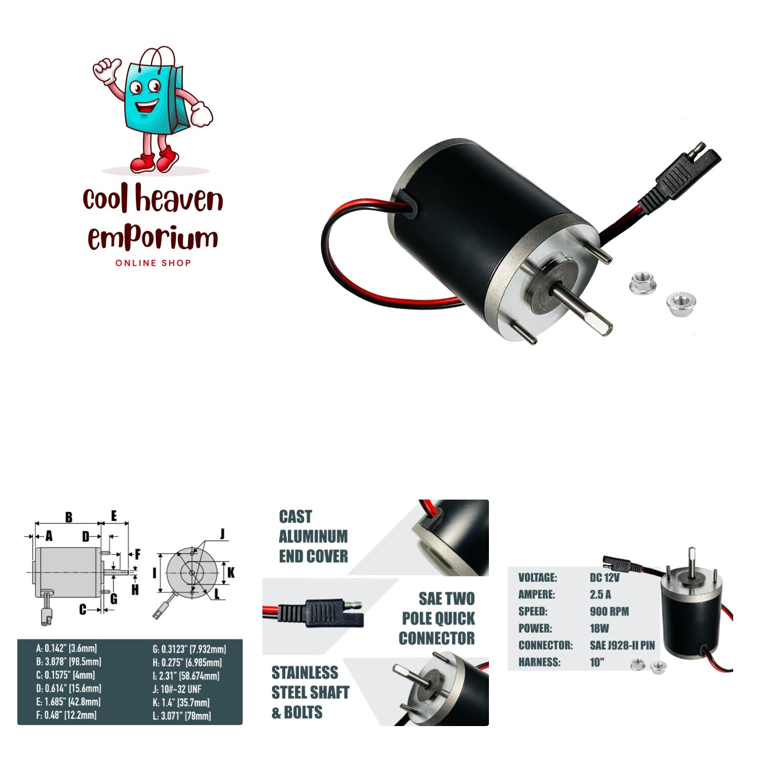 Salt Spreader Motor Replaces Buyers SaltDogg 3000966 for ATVS15A UTVS16