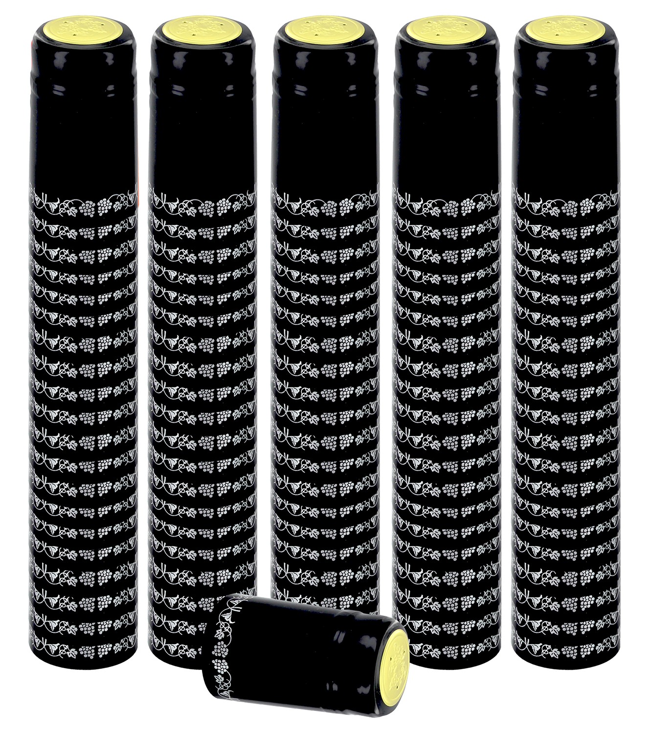 PVC Heat Shrink Capsules For Wine Bottles - 100 Count (Black and Silver)
