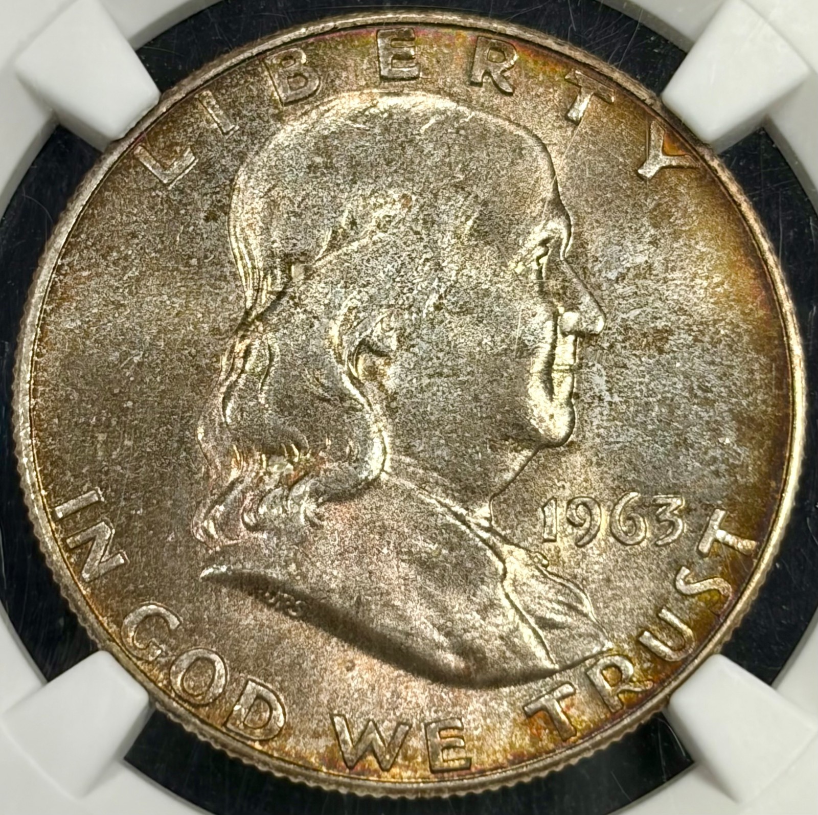 1963-D NGC MS66 FBL Silver Franklin 50c - Full Bell Lines Toned Beauty
