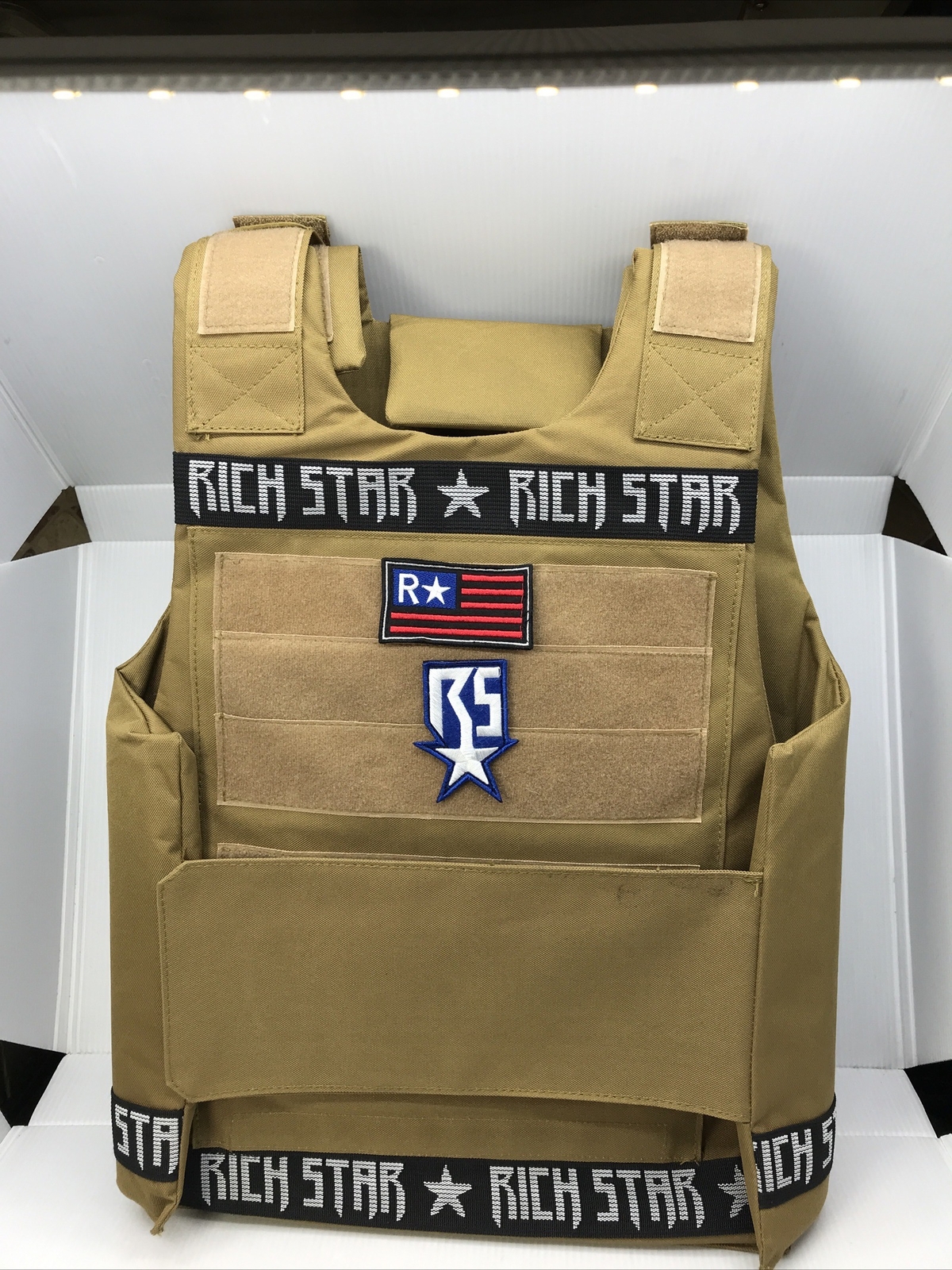 Rich Star Tactical Combat Khaki Tan Vest One Size Chief Keef w/Patches