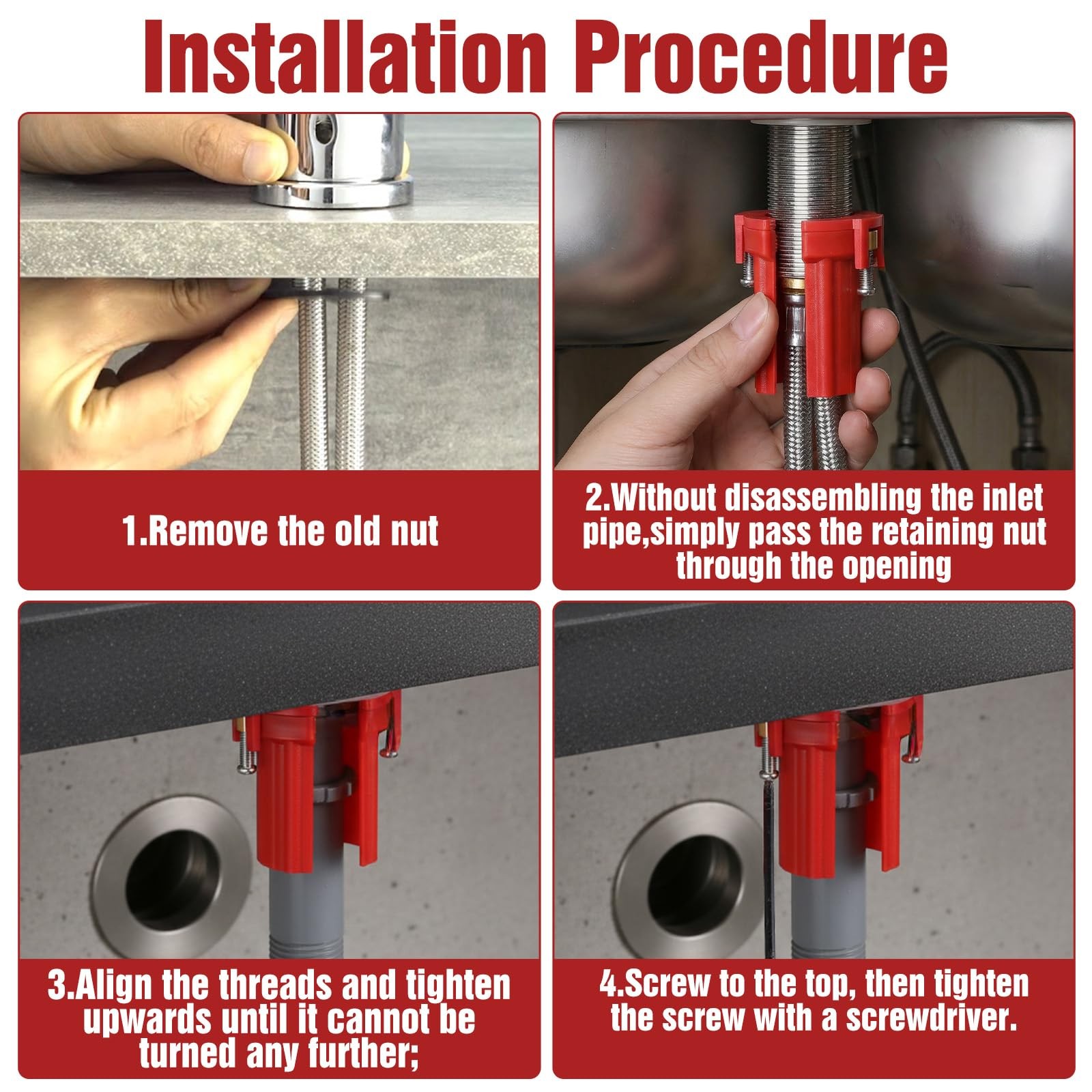 Kitchen Faucet Fixing Nut PP Plastic Lock for 32mm (Diameter), Red