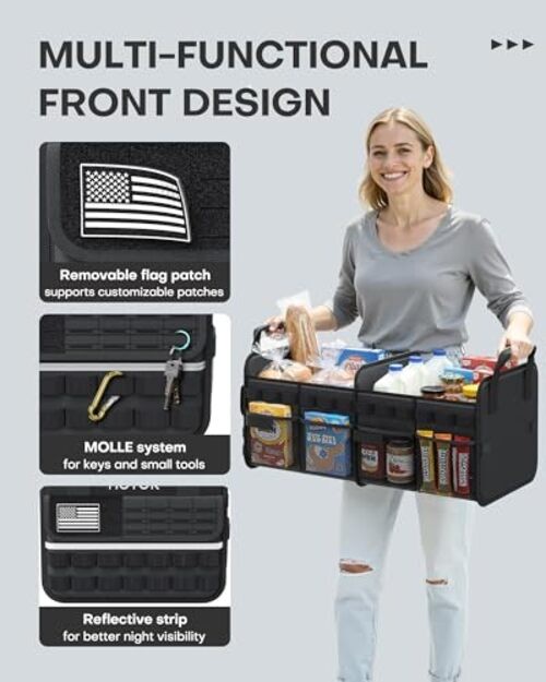 Tactical Car Trunk Organizer - Foldable Trunk Organizer for SUV Medium Black