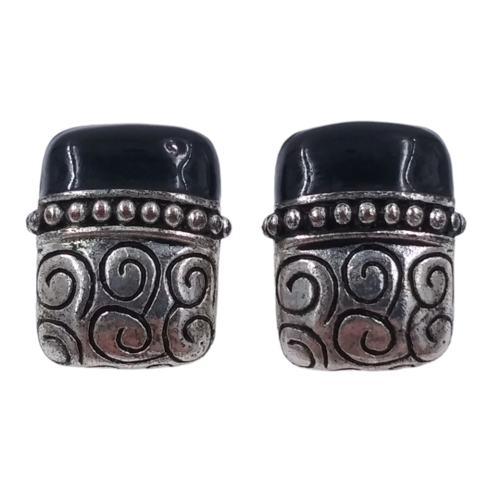 Black Enamel Scroll Earrings Pierced Costume Jewelry Elegant