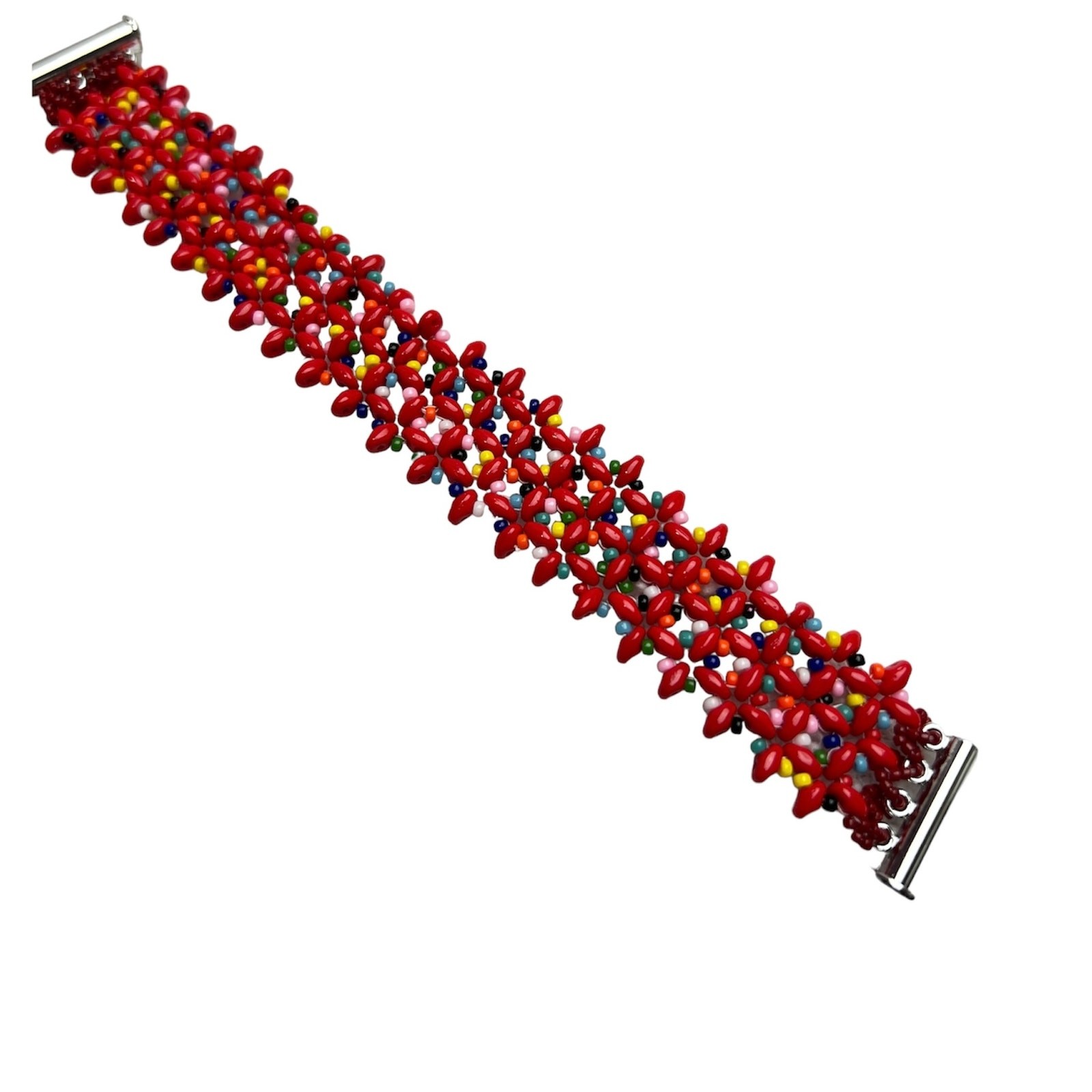 HANDMADE. Red ‘Confetti’ Woven Bracelet 7”