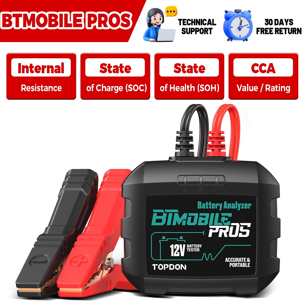 TOPDON BTMobile Pros Bluetooth Car Battery Tester 12V 24V Cranking Charging Load