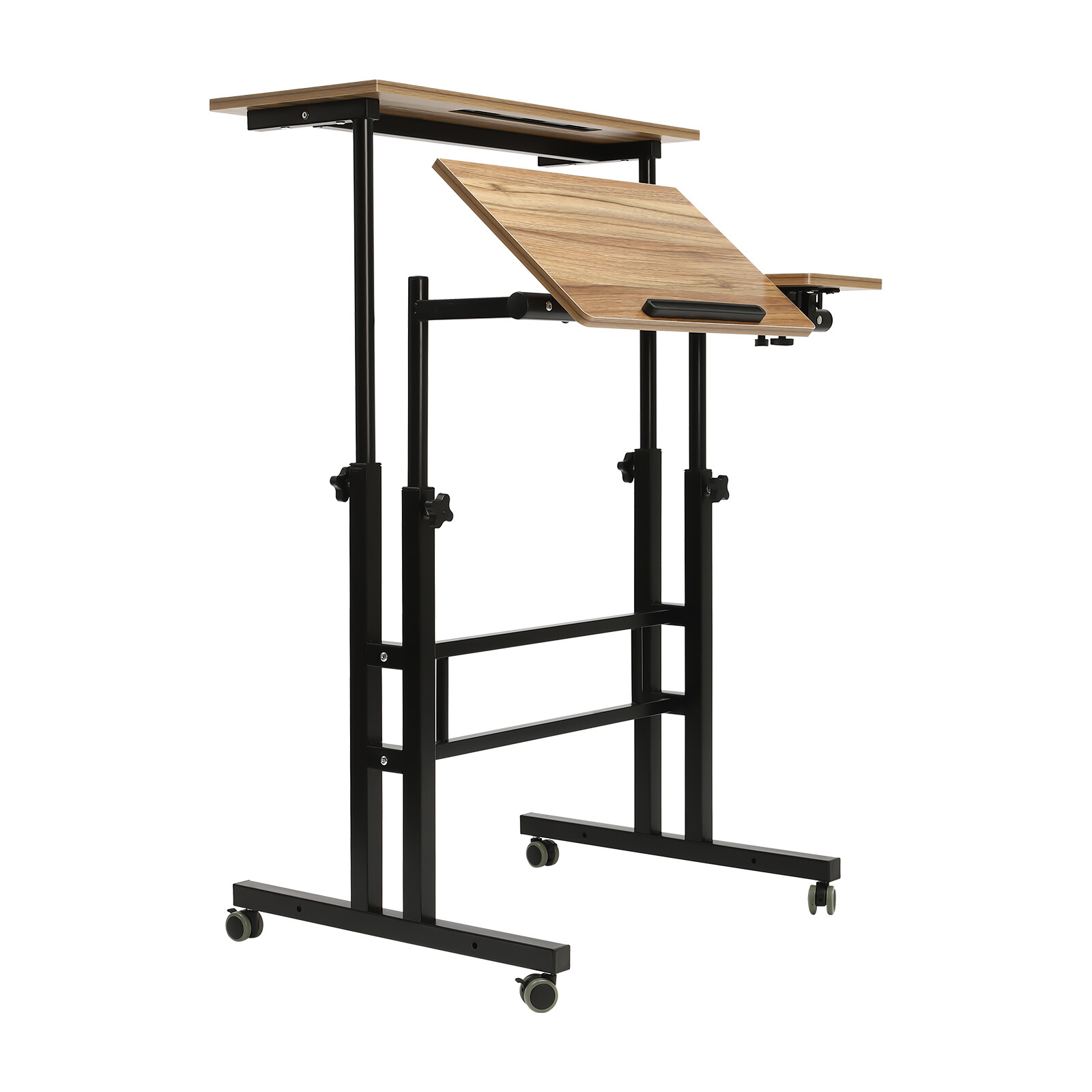 Iron-Brown Adjustable 8.5-49.5in High Rolling Laptop Cart Sit Desk W/ 4 Wheels