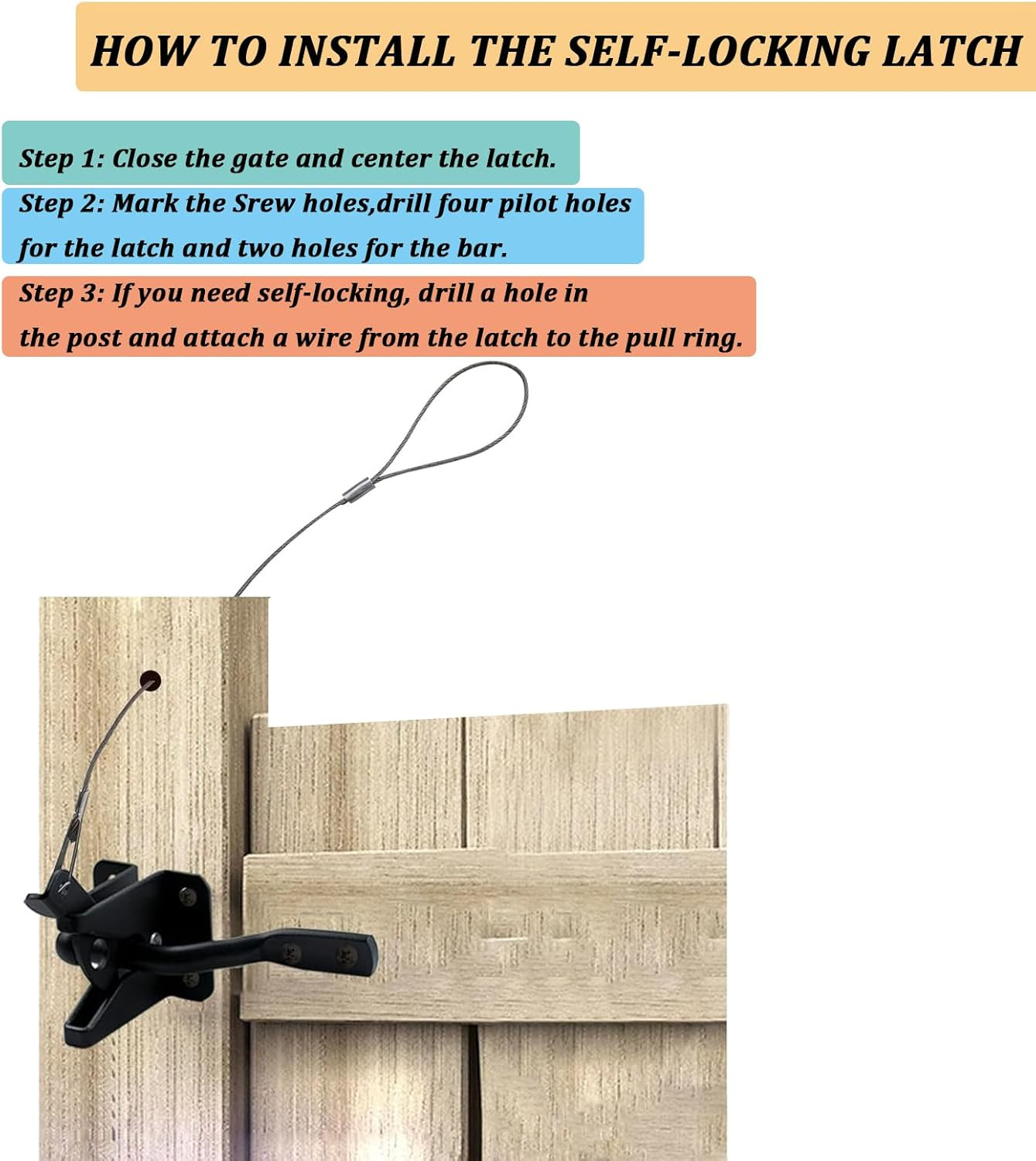 Heavy Duty Fence Gate Kit, Gate Corner Brace Bracket with a Self-Locking Gate La