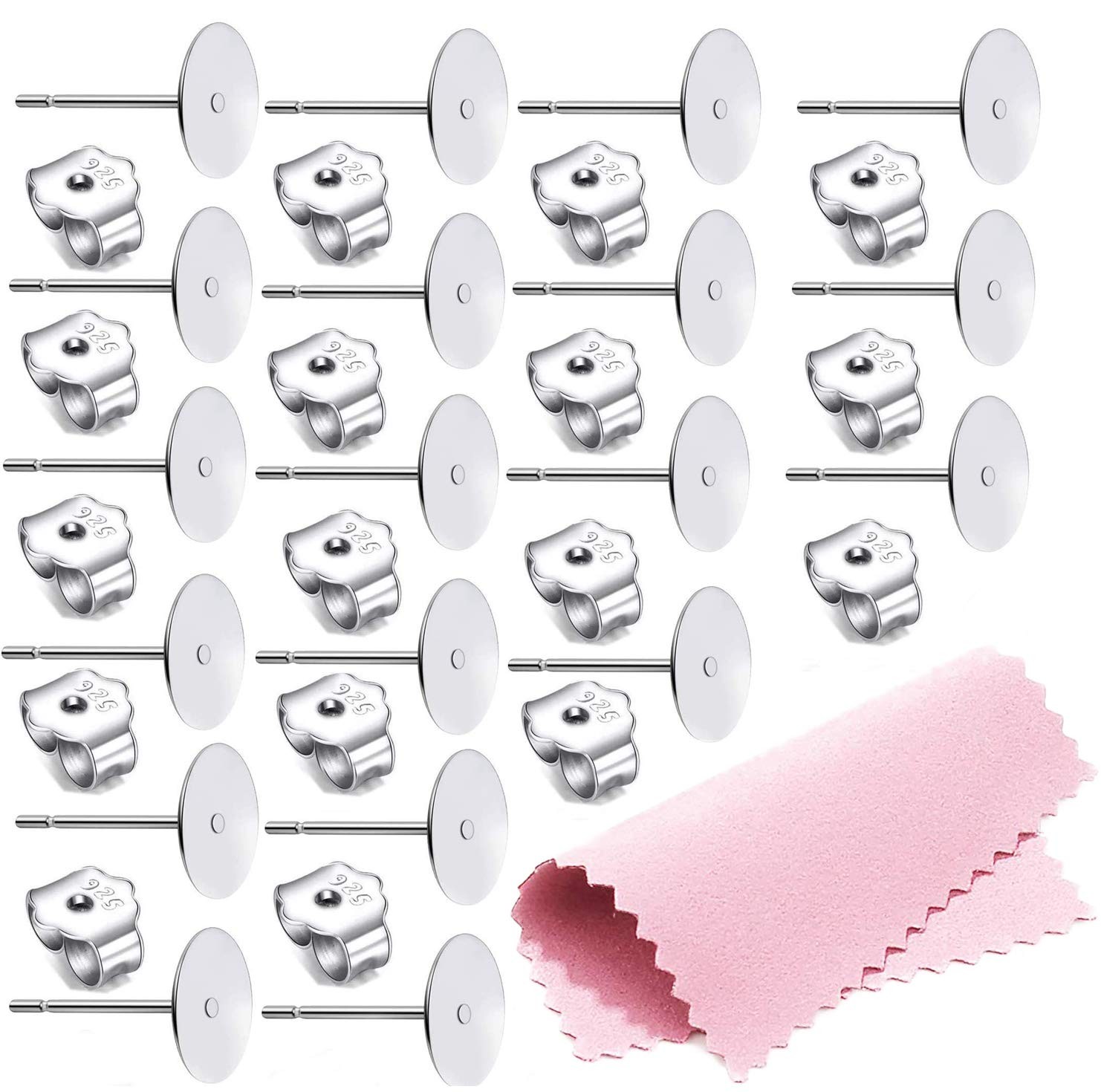 25Pair 925 Sterling Silver Earrings Posts Flat Pad Ear Stud Hypoallergenic Blank