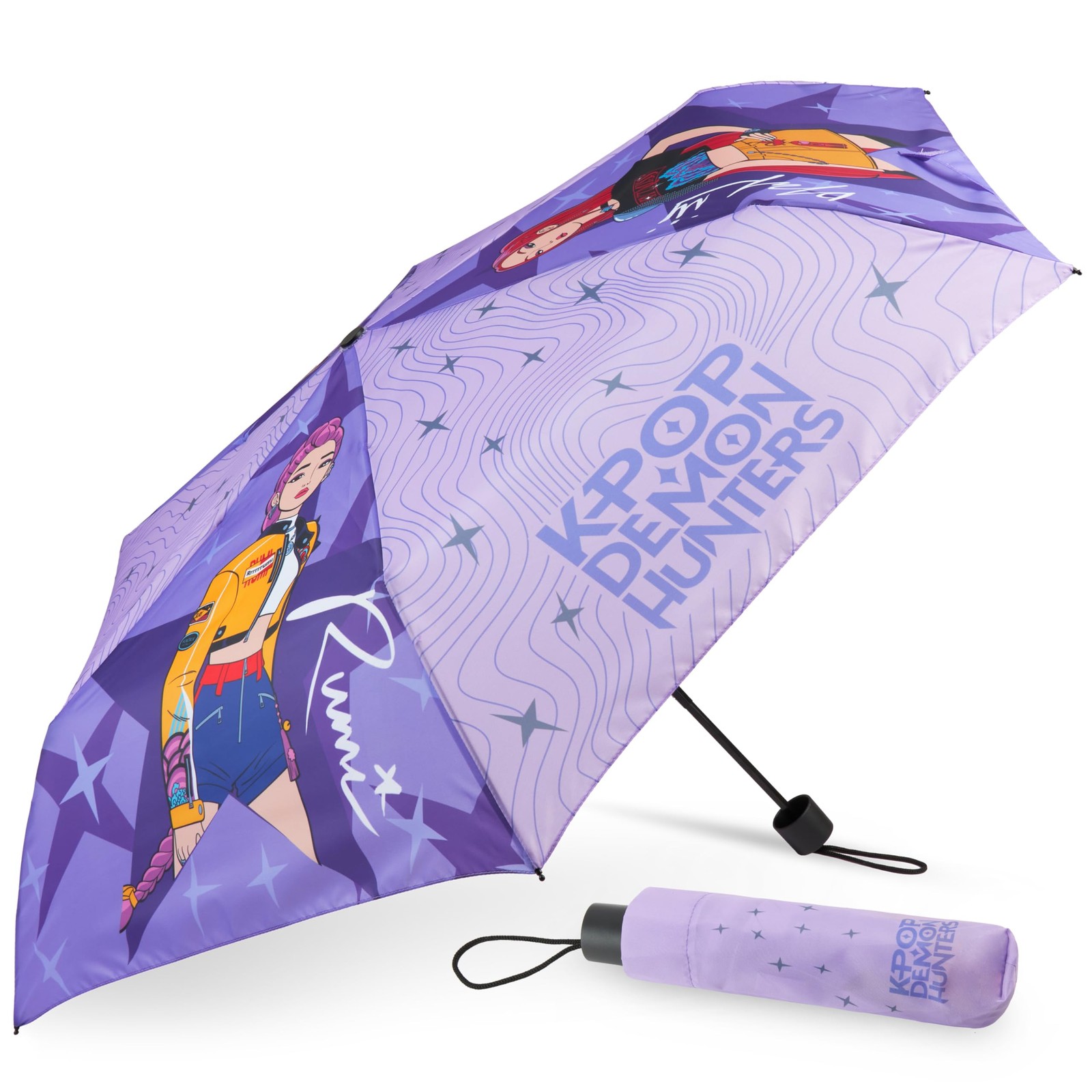 Get Trend KPop Demon Hunters Windproof Travel Umbrella, Huntrix Strong Foldin...