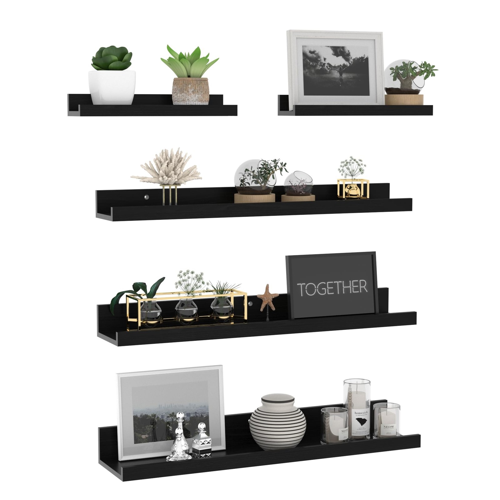 Giftgarden 24 Inch Wall Mounted Floating Shelves Set of 5, Black 24",