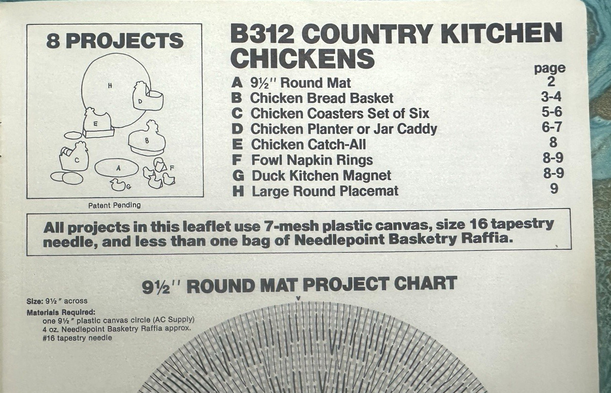 Needlepoint Basketry Pattern Book Plastic Canvas Raffia Country Kitchen Chickens