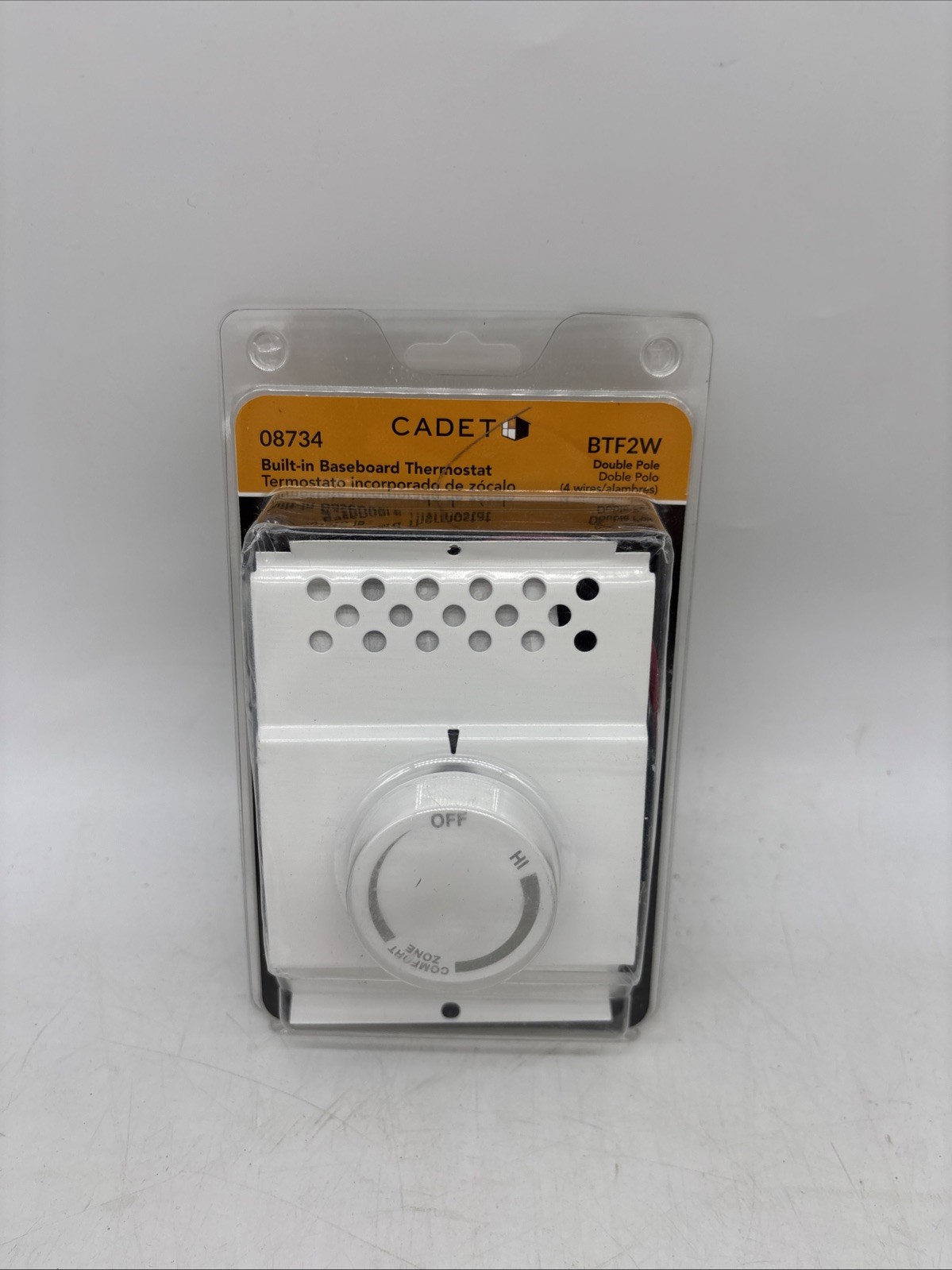 Cadet Double-Pole Electric Baseboard-Mount Mechanical Thermostat in White BTF2W