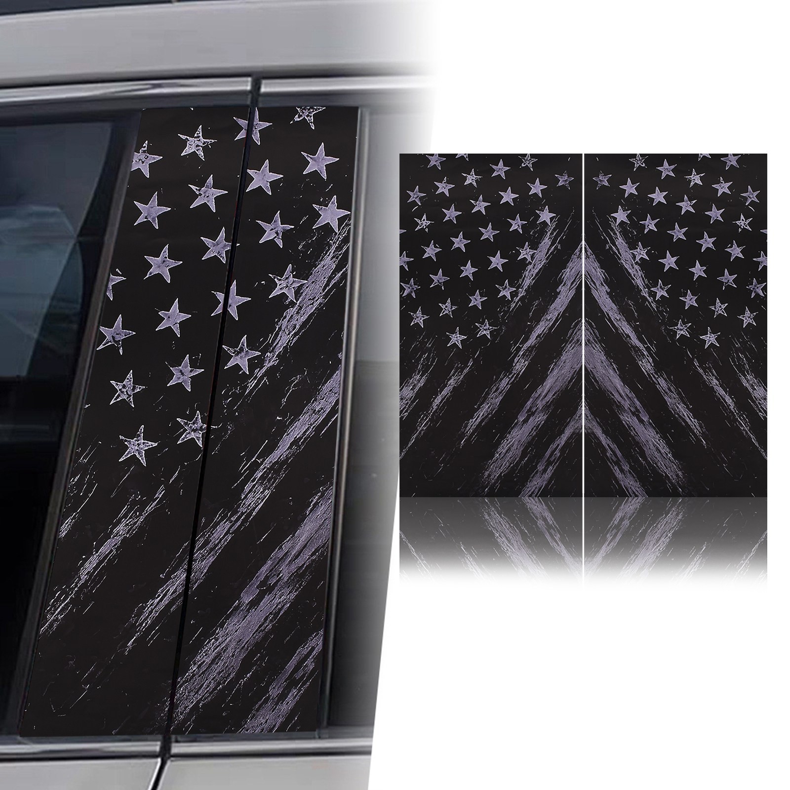 2pcs Black Star Car Stickers B Pillar Waterproof Center Column Decal 20*9.8inch