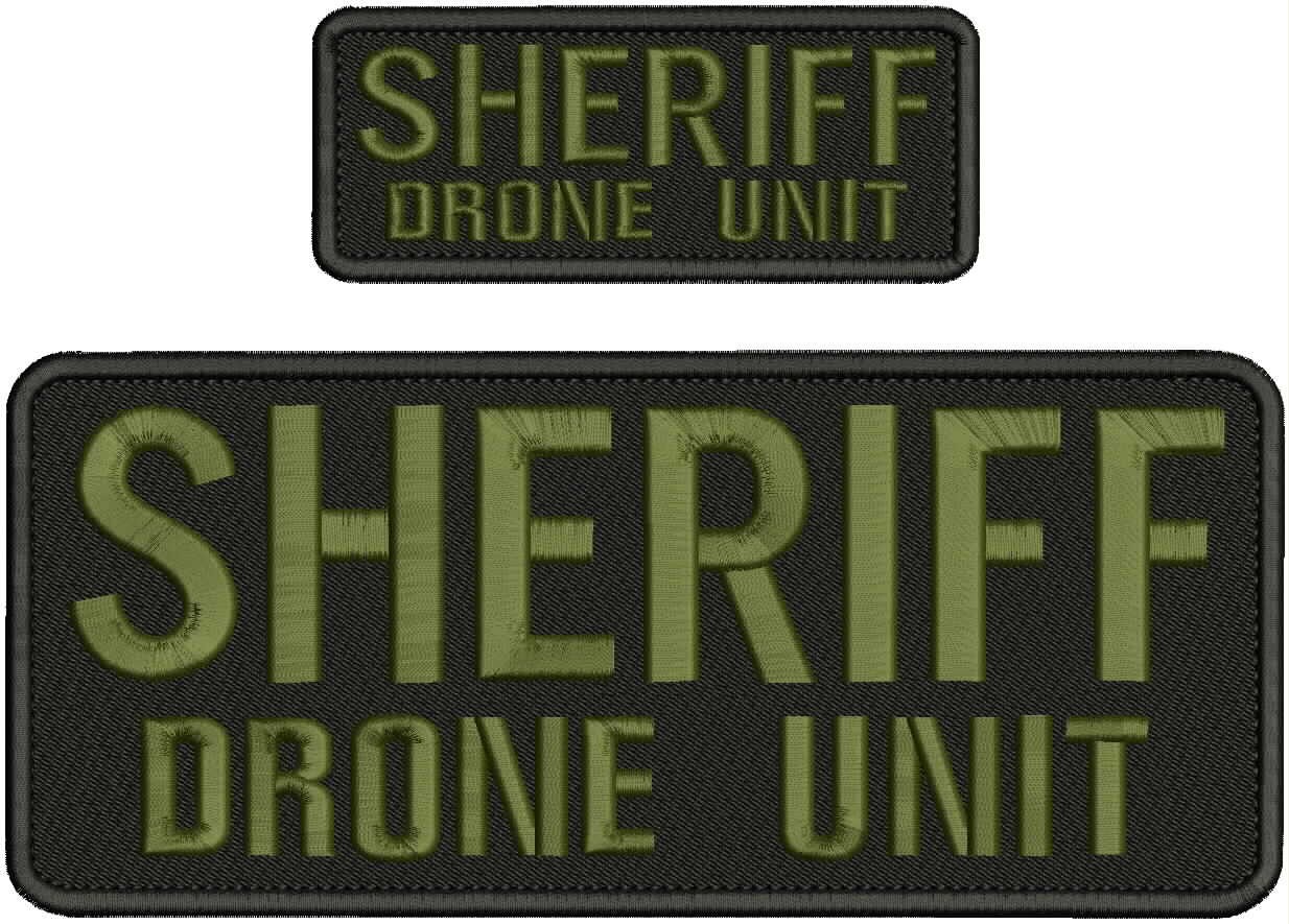 Sheriff DRONE UNIT EMBROIDERY PATCH 4X10 AND 2X5 VELCR@ On Back Od Gren On Black