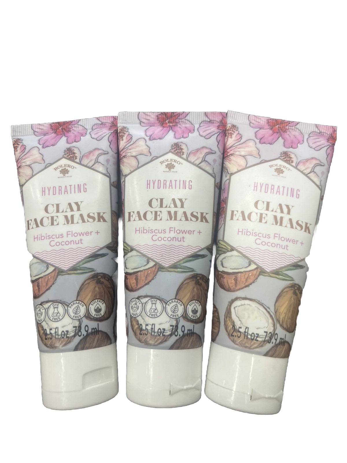 Bolero Clay Mask Hibisus Flower +  Coconut Hydration Lot of 3 *NEW*